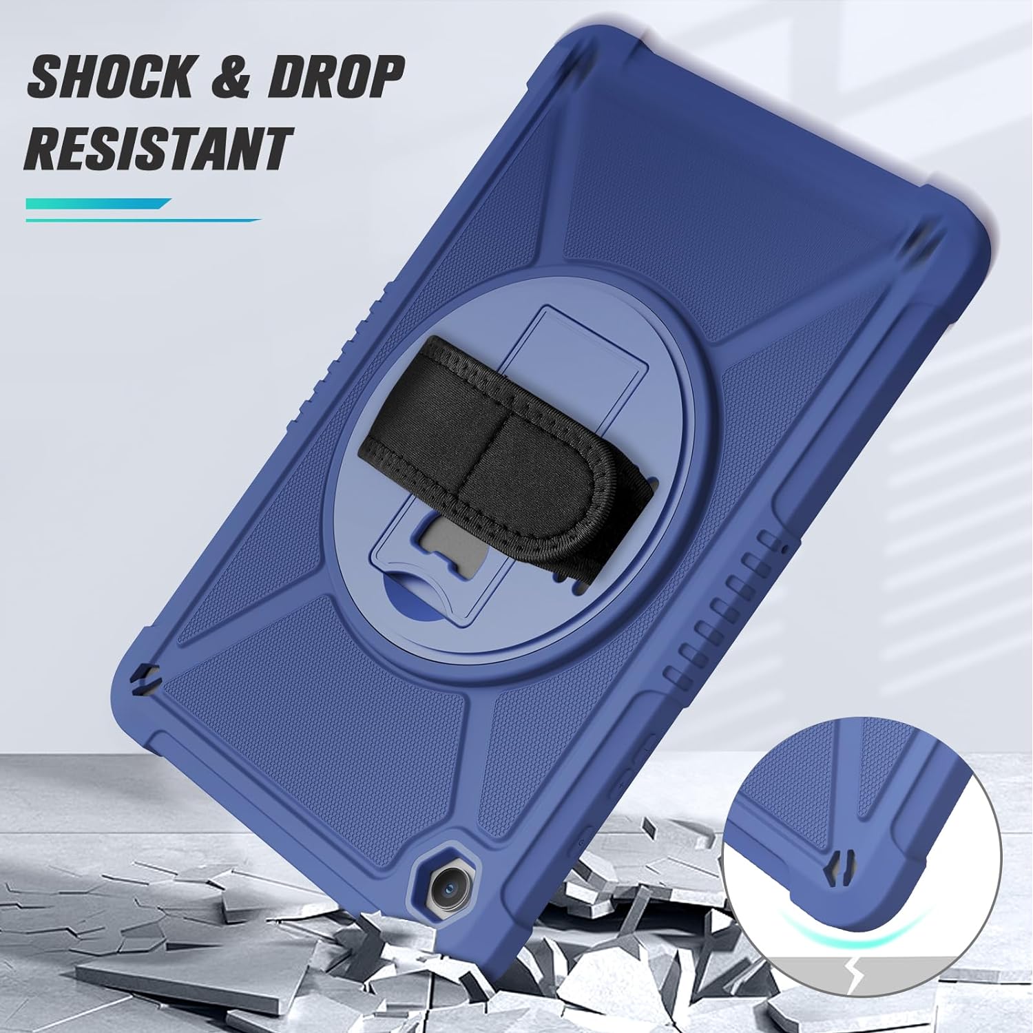 Samsung Galaxy Tab A9+ / A9 Plus 11''Shockproof Hard Duty with Screen Protector+360 Rotating Hand Strap&Stand+Shoulder Strap Case-Blue