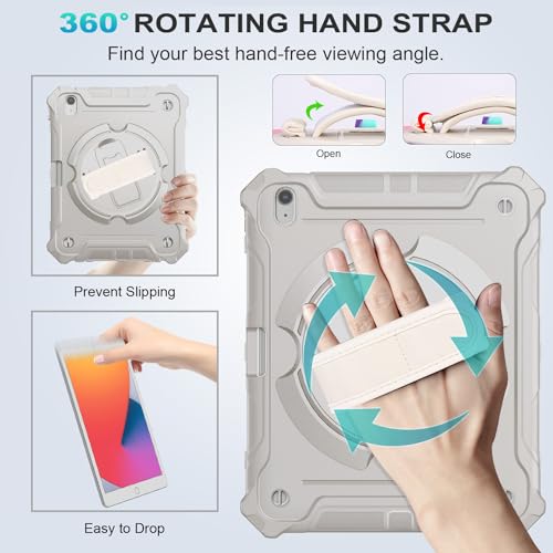 iPad Air 13-Inch (M2) 2024 Shockproof Full Body Protective Case with 360° Rotating Hand Strap &Stand-Starlight