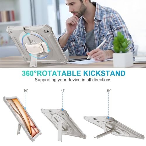 iPad Air 13-Inch (M2) 2024 Shockproof Full Body Protective Case with 360° Rotating Hand Strap &Stand-Starlight