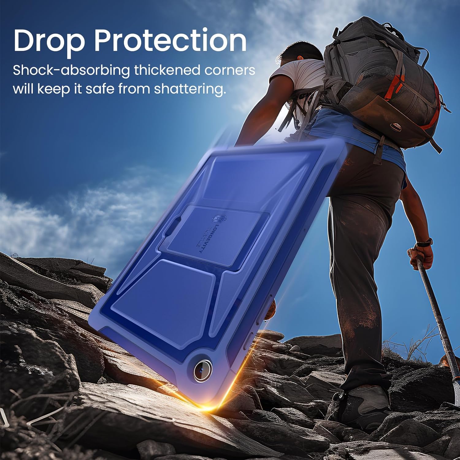 Samsung Galaxy Tab A9 Plus 11 Inch Built-in Screen Protector/Kickstand/Full-Body Dual Layer Shockproof Protective Cover Case-Blue