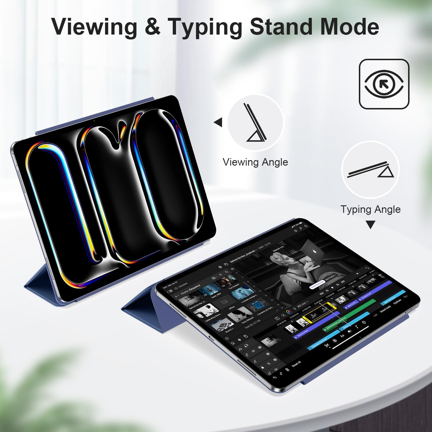iPad Air 11 Inch 2024 with Folding Stand and Auto Sleep/Wake Function Protective Case-Blue