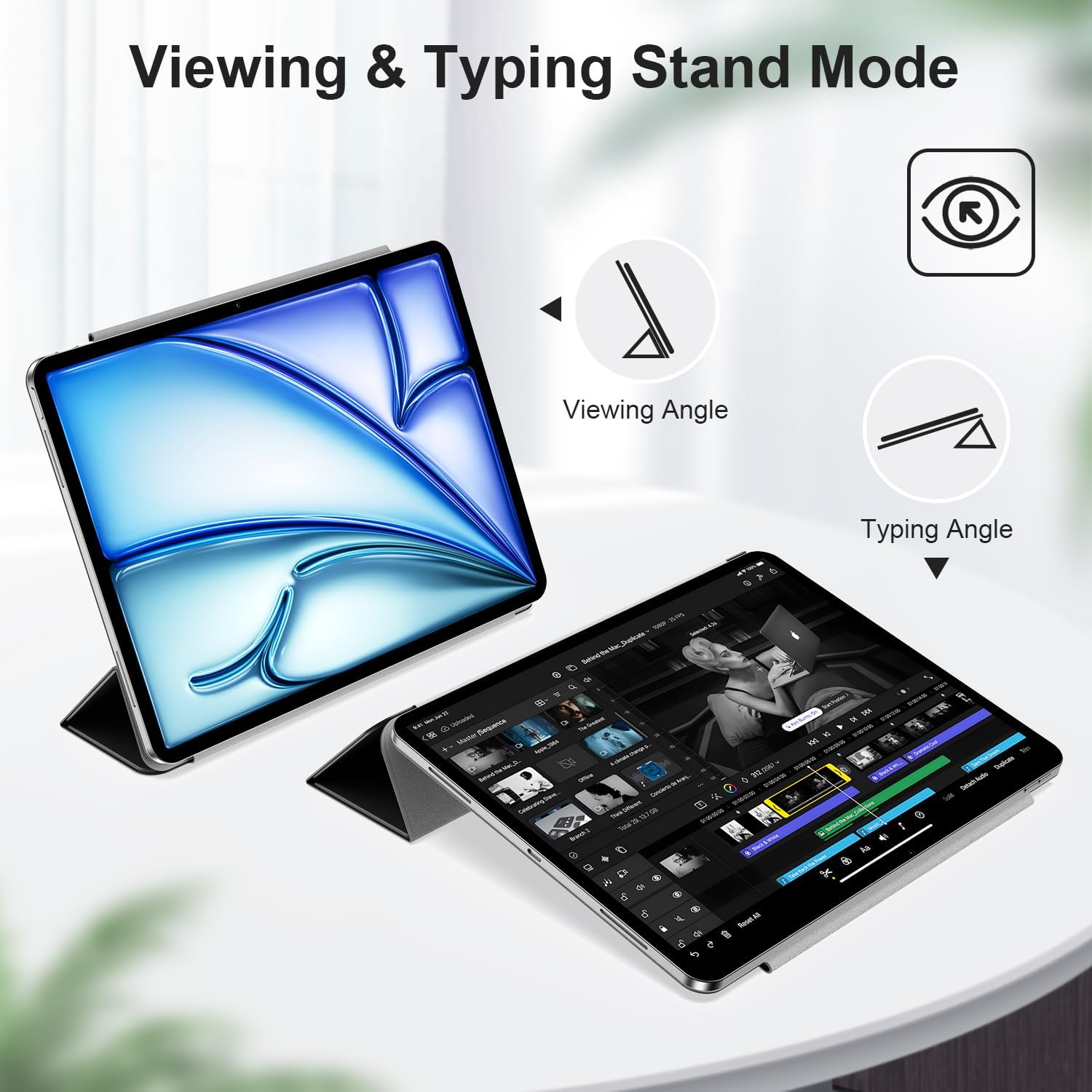 iPad Air 11 Inch 2024 with Folding Stand and Auto Sleep/Wake Function Protective Case-Black