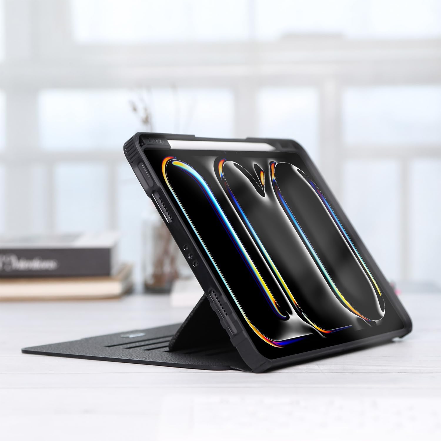 iPad Pro 13 Inch 7th Gen M4(2024)/ Pro 12.9 Inch 6th/5th/4th Generation Protective Case with Pencil Holder-Black