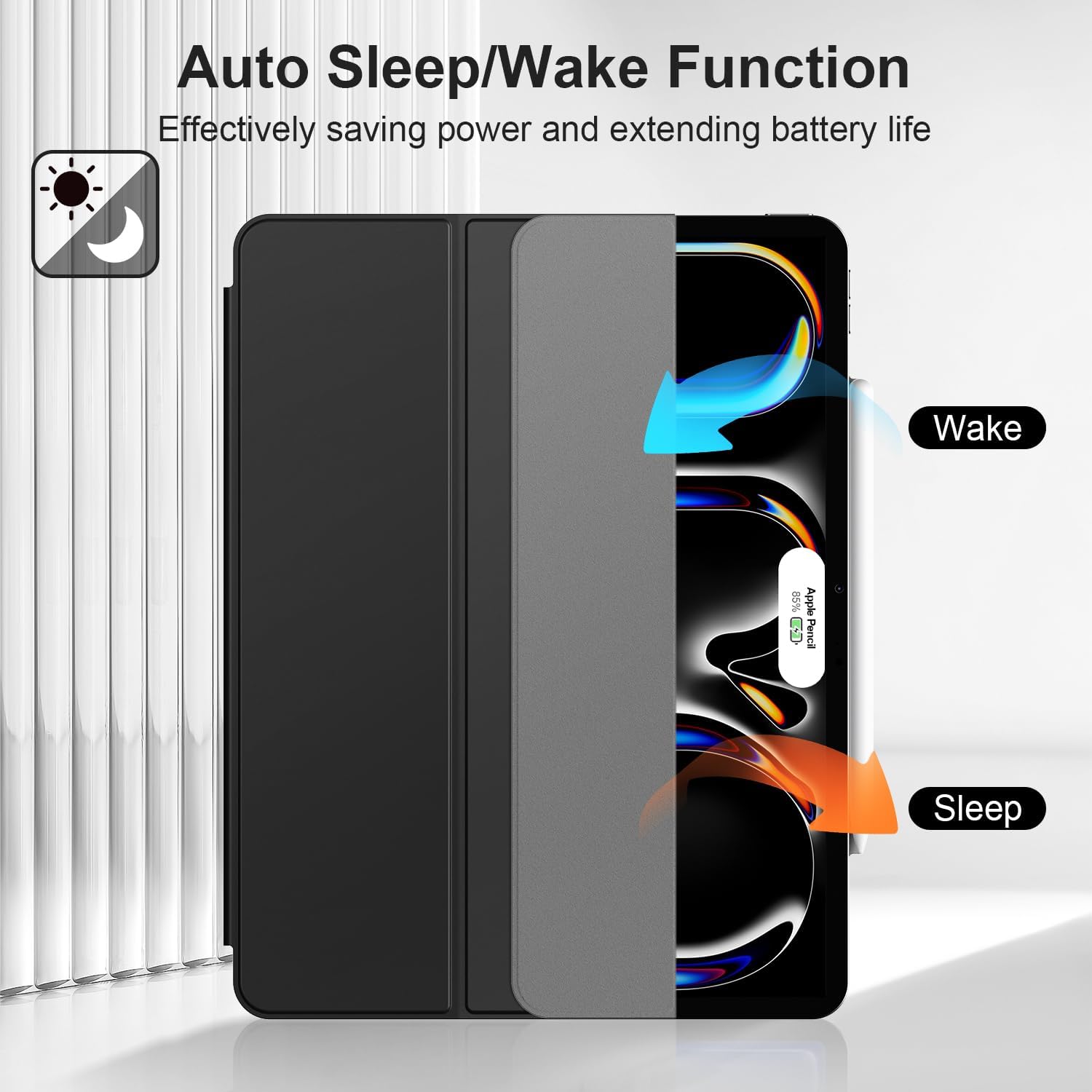iPad Pro 13 Inch 2024 Folding Stand with Auto Wake/Sleep Function Protective Case-Black,Purple,White