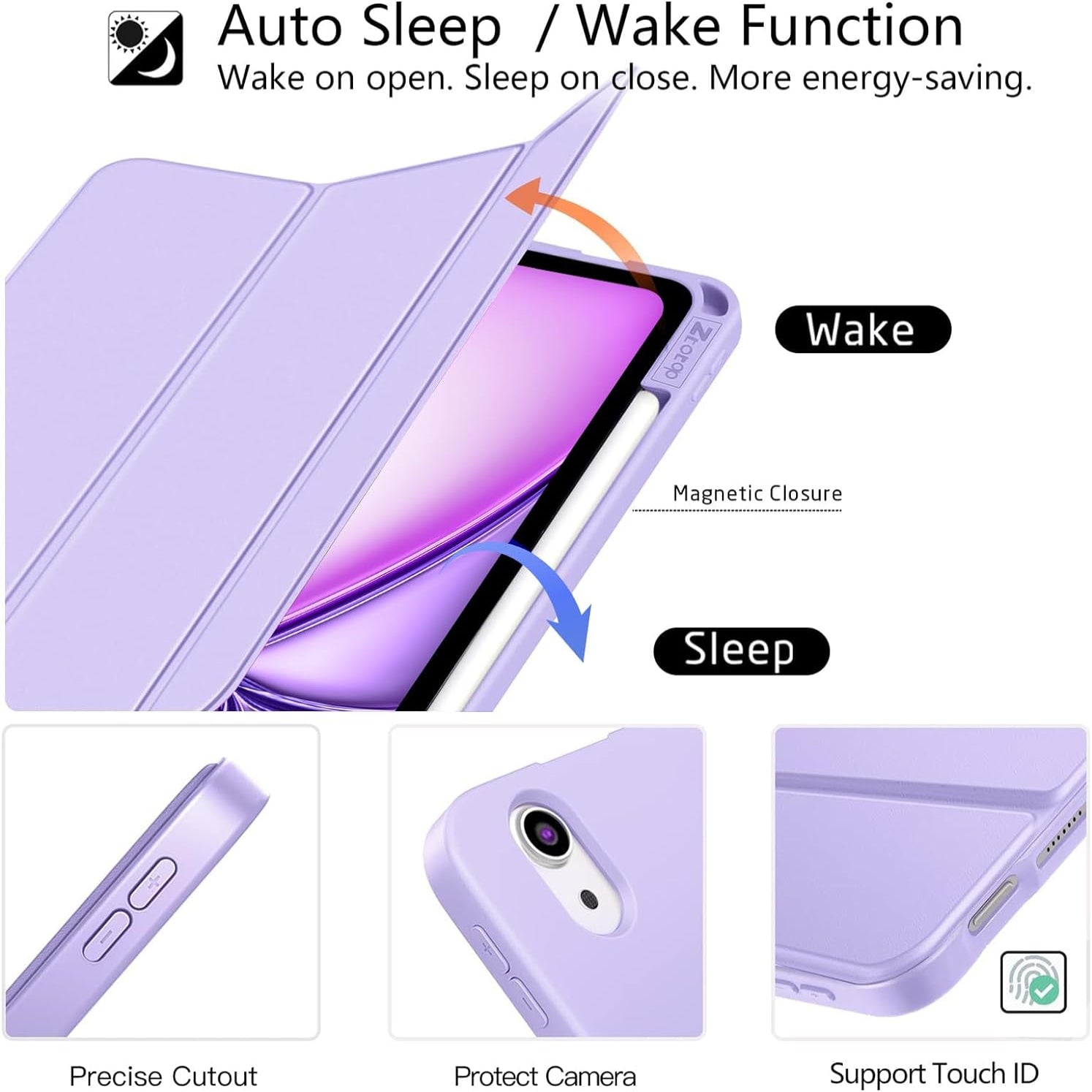 iPad Air 6th Generation 11 Inch M2 2024 & iPad Air 5th/4th Gen 10.9 Inch 2022/2020 & iPad Pro 11" 2018 1st Soft TPU Back Slim Trifold Smart Case-Purple