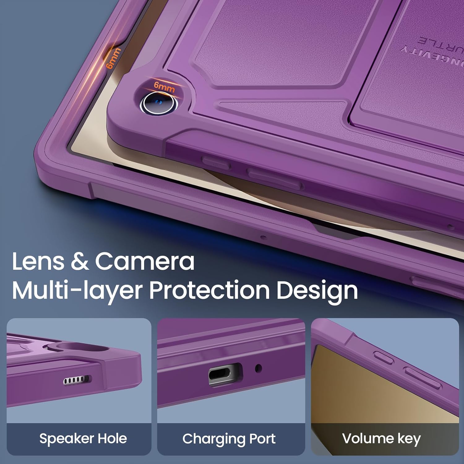 Samsung Galaxy Tab A9 Plus 11 Inch Built-in Screen Protector/Kickstand/Full-Body Dual Layer Shockproof Protective Cover Case-Purple