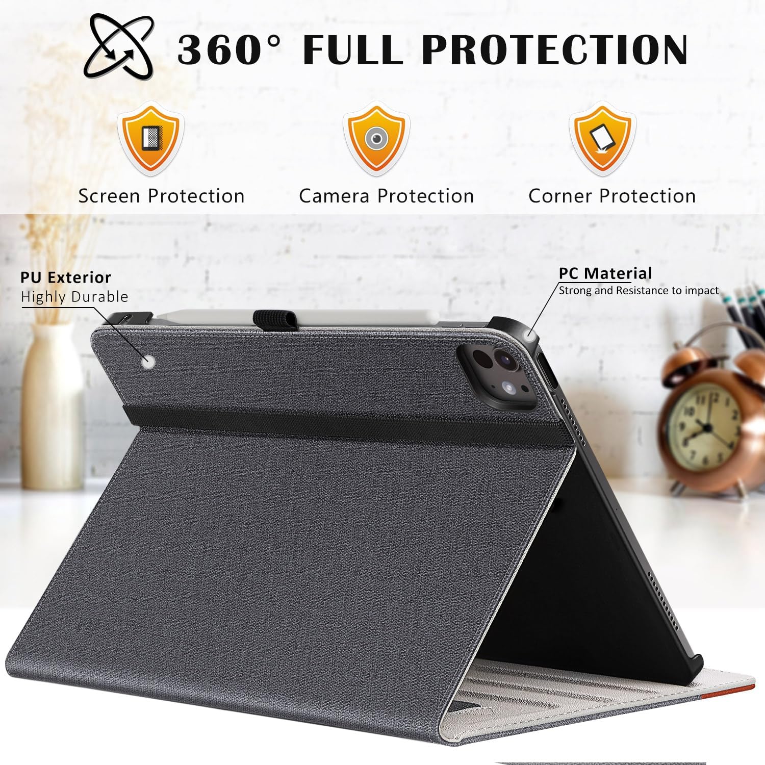 iPad Pro 11 Inch 2024 (M4) iPad Pro 11 5th Gen PU Leather Smart Case with Auto Wake/Sleep-Denimblack