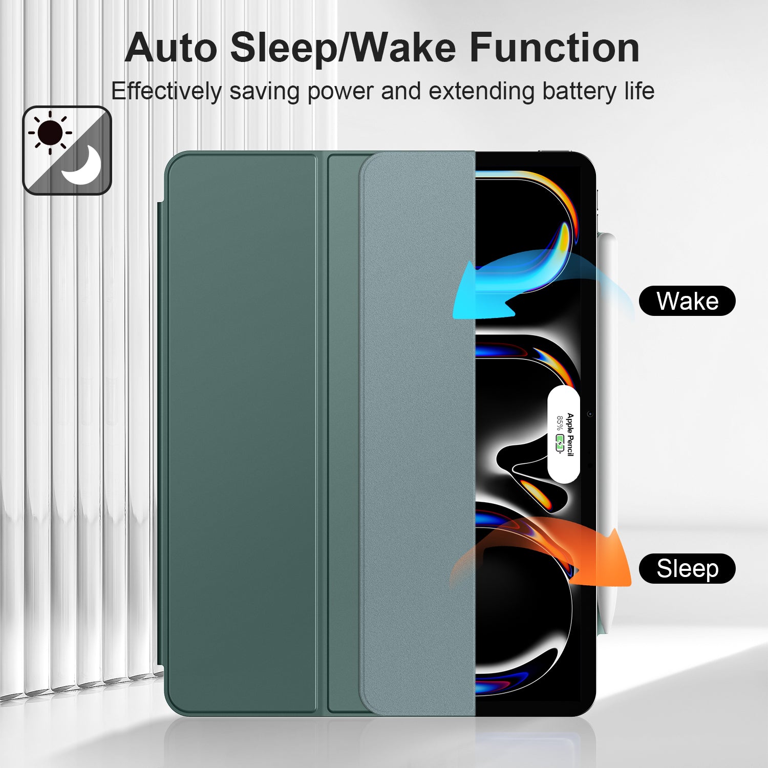 iPad Air 11 Inch 2024 with Folding Stand and Auto Sleep/Wake Function Protective Case-Green