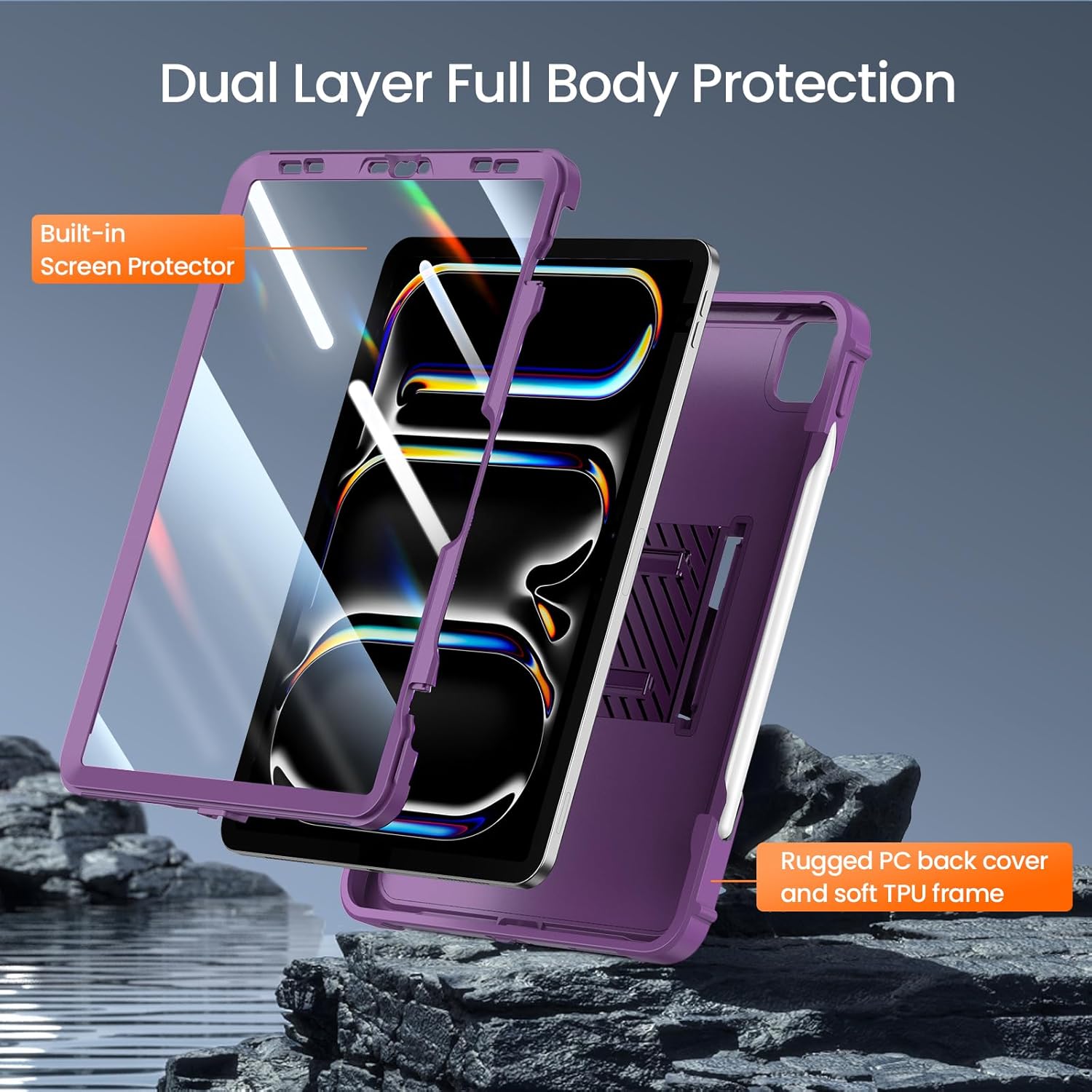 iPad Pro 13 Inch Case M4 2024 7th Gen/Pro 12.9 Inch 6th/5th/4th Generation 2022/2021/2020 Full Body Protective Case-Purple
