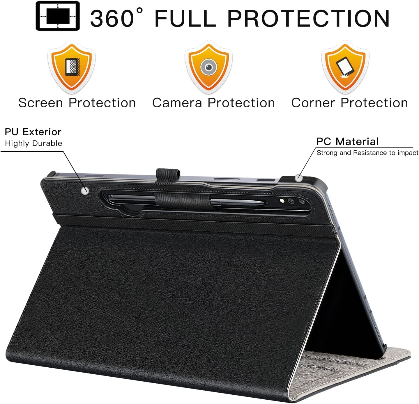 Samsung Galaxy Tab S9 Ultra 2023/S8 Ultra 2022 Case,14.6" Premium PU Leather Cover with S Pen Holder,Front Pocket/Multiple Angles for Galaxy S8/S9 Ultra Tablet SM-X910/X916B/X900/X906-Black