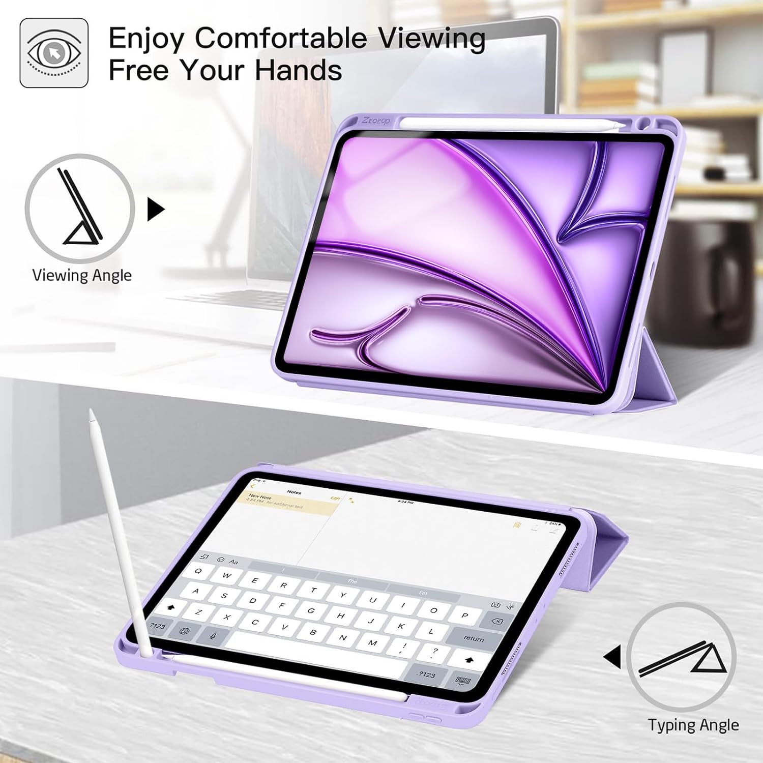 iPad Air 6th Generation 11 Inch M2 2024 & iPad Air 5th/4th Gen 10.9 Inch 2022/2020 & iPad Pro 11" 2018 1st Soft TPU Back Slim Trifold Smart Case-Purple