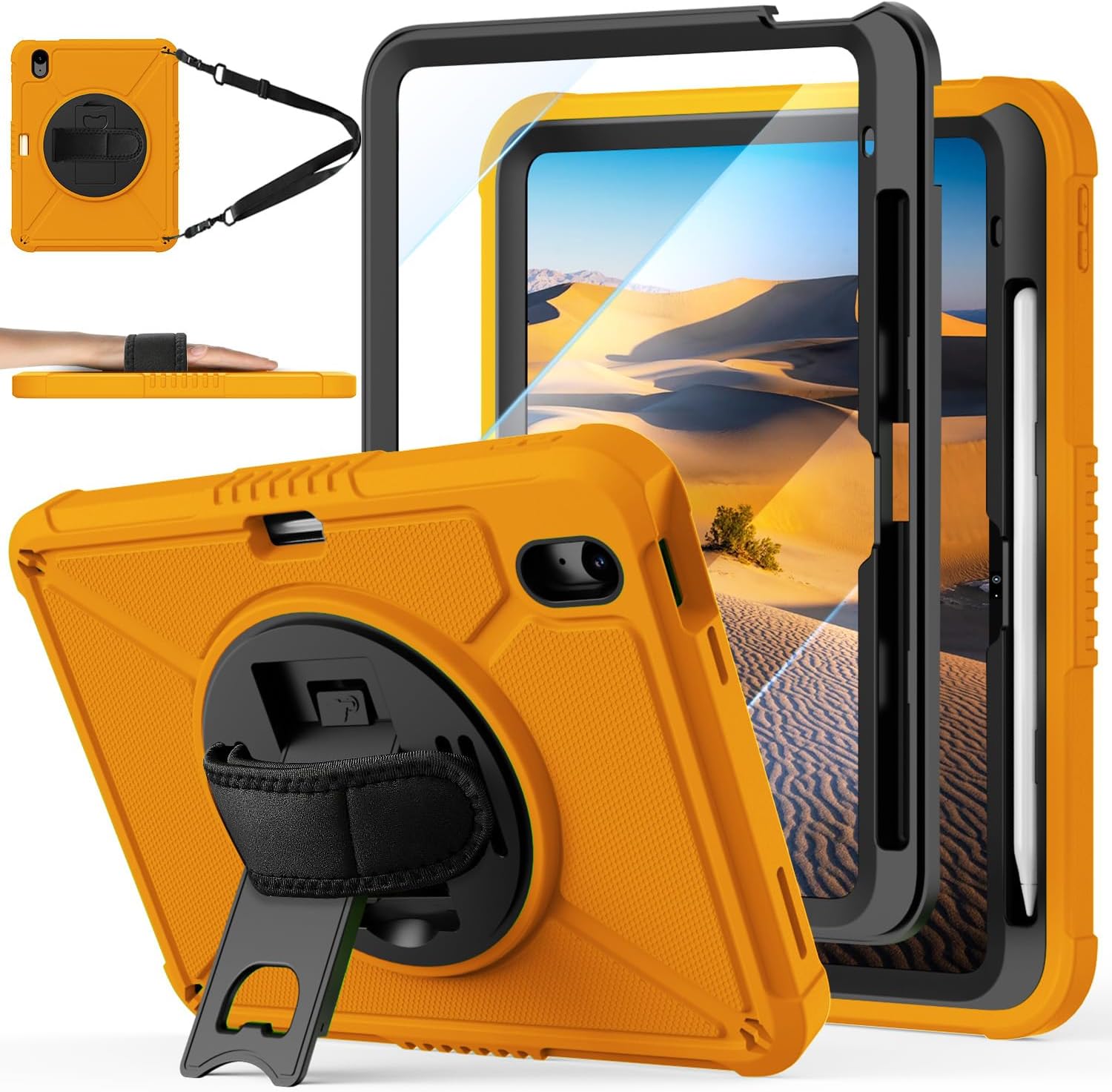 iPad (A16) 11th Generation 11 Inch 2025 iPad 10th Generation 10.9 inch 2022 with Screen Protector & 360° Rotate Hand Strap/Stand Heavy Duty Case for iPad 11th 2025(A3354/A3355)