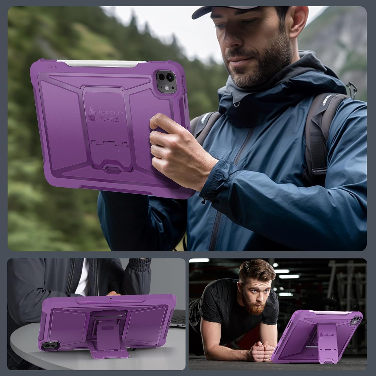 iPad Pro 13 Inch Case M4 2024 7th Gen/Pro 12.9 Inch 6th/5th/4th Generation 2022/2021/2020 Full Body Protective Case-Purple