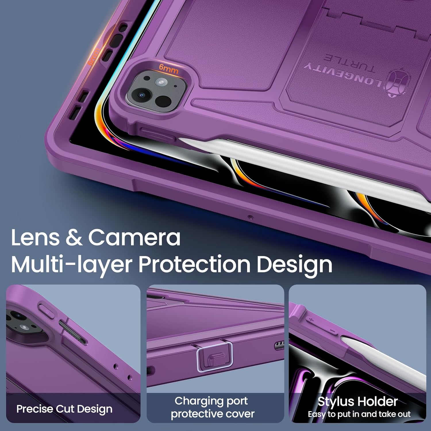 iPad Pro 13 Inch Case M4 2024 7th Gen/Pro 12.9 Inch 6th/5th/4th Generation 2022/2021/2020 Full Body Protective Case-Purple