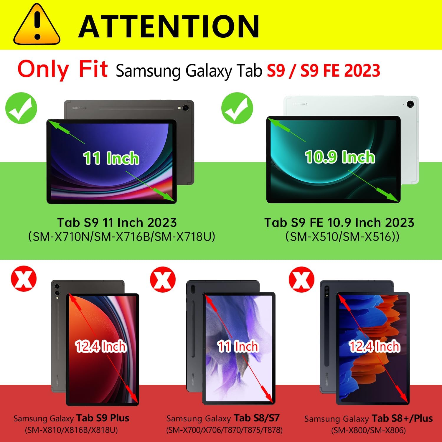 Samsung Galaxy Tab S9 FE 5G 10.9 Inch/Tab S9 11 Inch Case 2023, Black