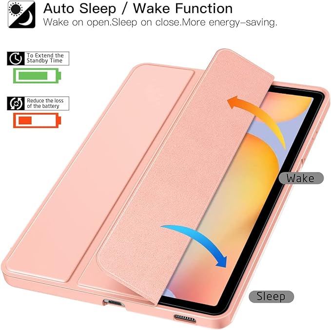 ZtotopCases Galaxy Tab S6 Lite 10.4" Case with Pen Holder, Slim PU Lightweight Trifold Stand Folio Cover  , Rose Gold