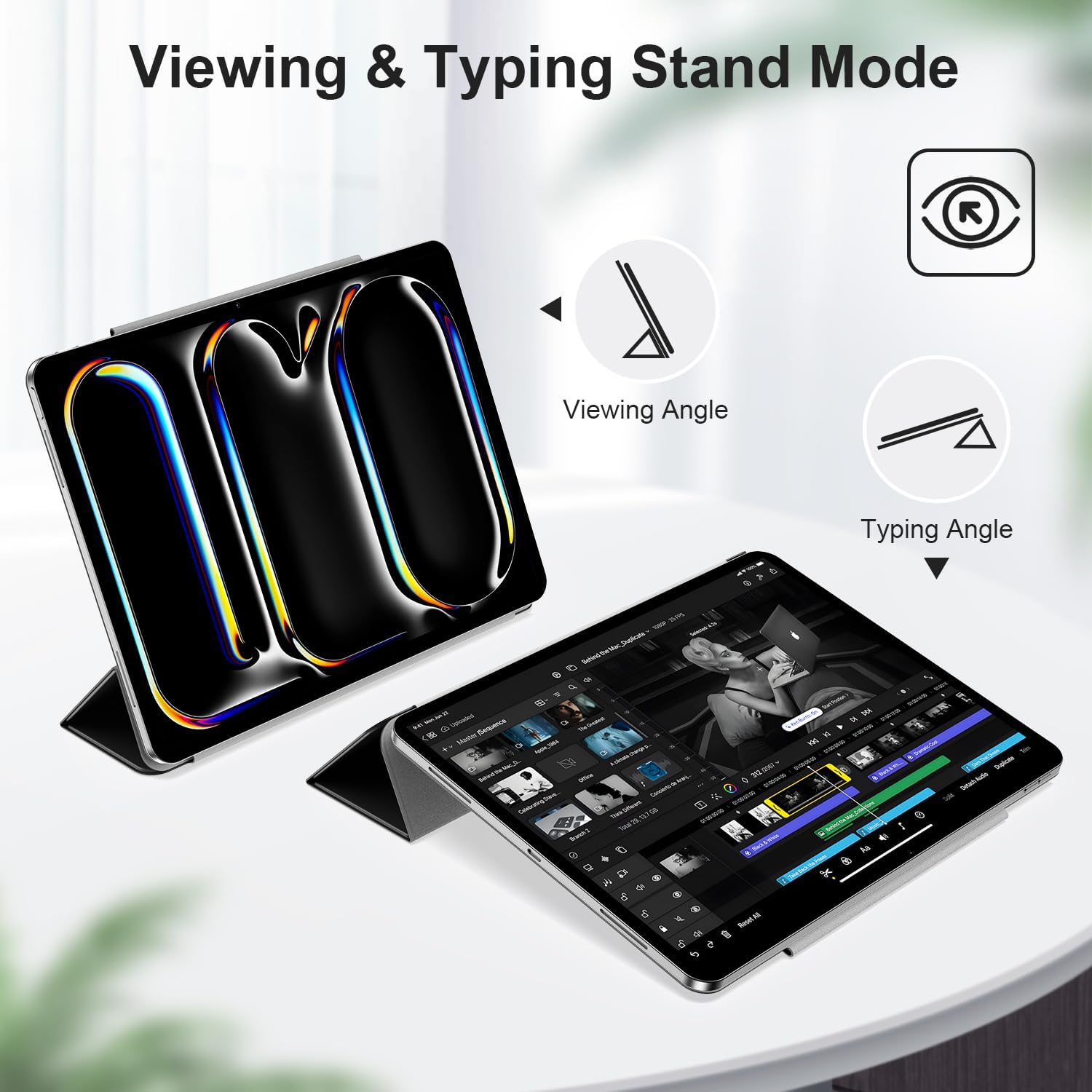 iPad Pro 13 Inch 2024 Folding Stand with Auto Wake/Sleep Function Protective Case-Black,Purple,White