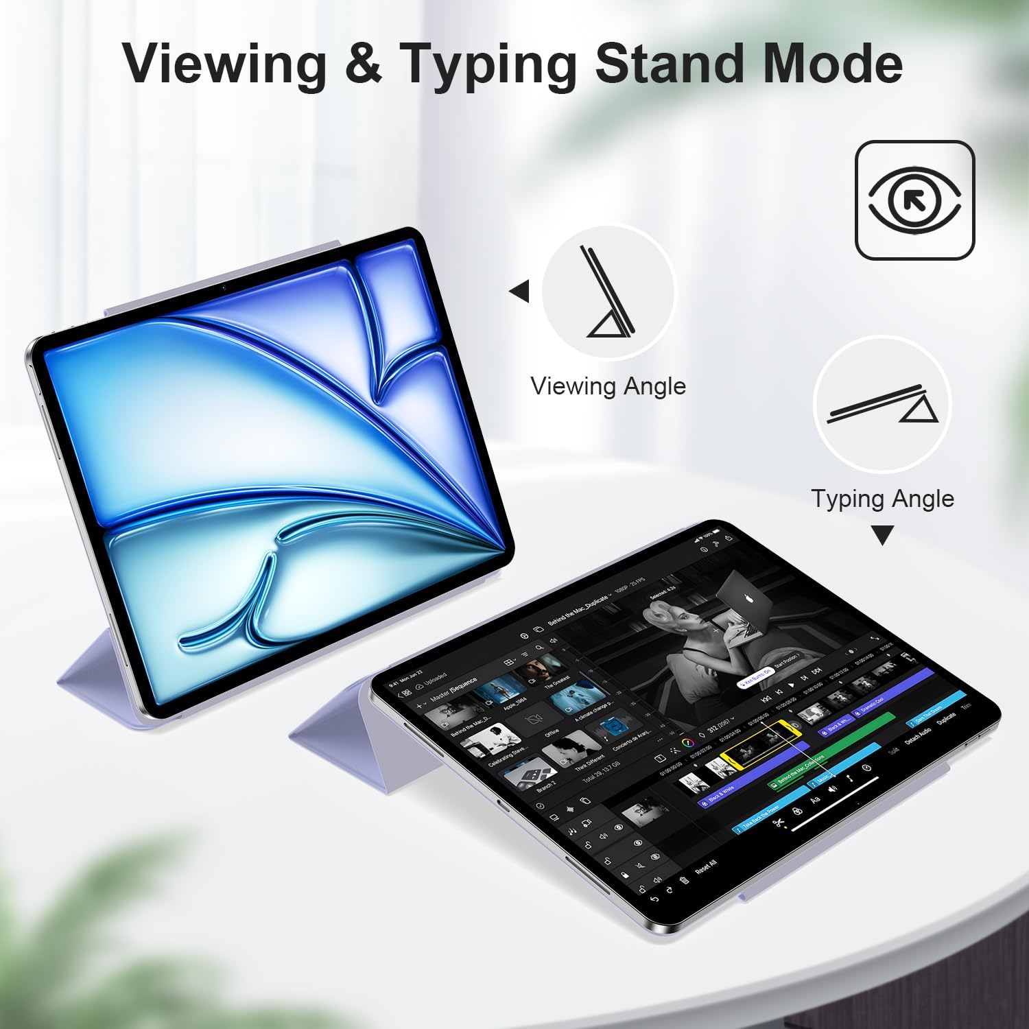 iPad Air 13 Inch M2 2024 & iPad Pro 12.9 2022/2021/2020 with Folding Stand and Auto Sleep/Wake Function Case-Purple