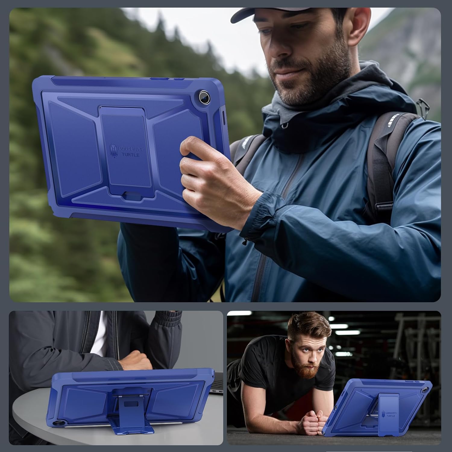 Samsung Galaxy Tab A9 Plus 11 Inch Built-in Screen Protector/Kickstand/Full-Body Dual Layer Shockproof Protective Cover Case-Blue