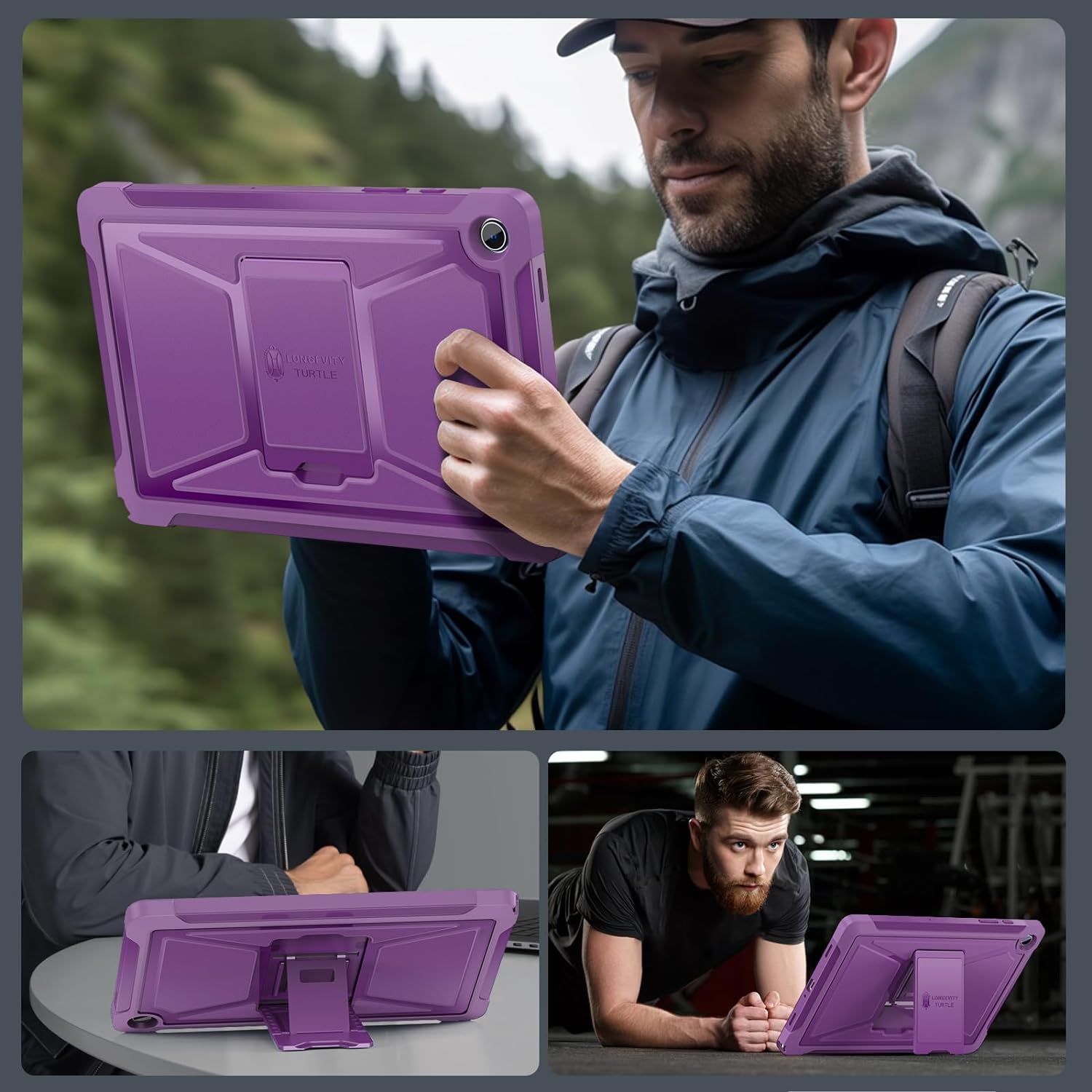Samsung Galaxy Tab A9 Plus 11 Inch Built-in Screen Protector/Kickstand/Full-Body Dual Layer Shockproof Protective Cover Case-Purple