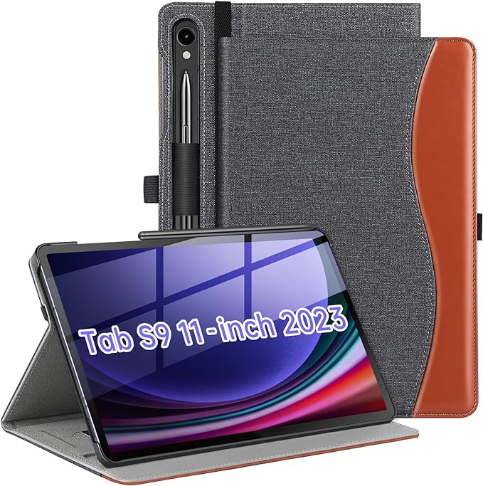 ZtotopCases Samsung Galaxy Tab S9 Case 11 Inch 2023(SM-X710/X716B/X718U), Premium PU Leather Business Folio Folding Stand Cover with Auto Sleep/Wake & Multiple Viewing Angles, Support S Pen, Black