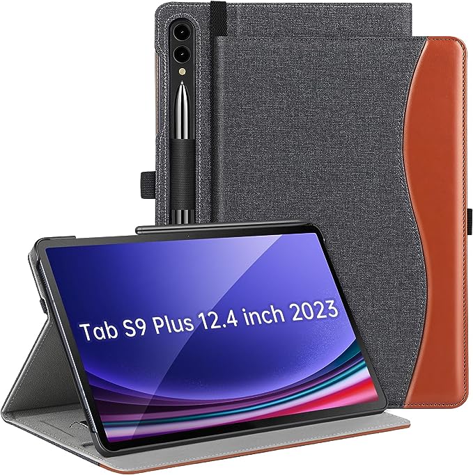 Ztotop Case for Samsung Galaxy Tab S9 Plus 12.4 Inch Tablet 2023, Premium PU Leather Cover with S Pen Holder, Front Pocket & Multiple Viewing Angles for Galaxy S9+ Tablet SM-X810/X816B/X818U, Black