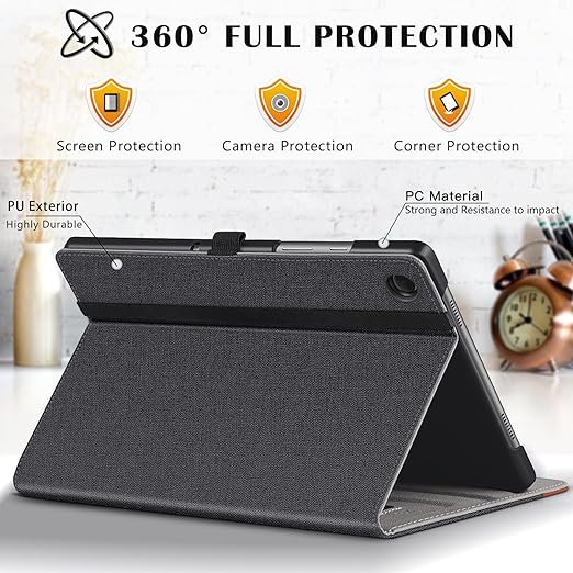 ZtotopCases Case for Samsung Galaxy Tab A9 Plus 2023(SM-X210), Premium PU Leather Cover with Elastic Ring for Storing S Pen, Card Slot, Multi-Angles & Auto Wake/Sleep for Galaxy Tab A9+, Denim Black