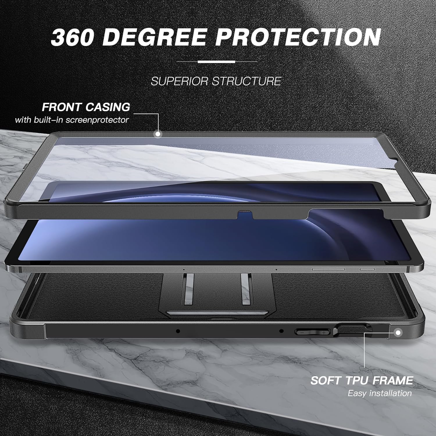 Samsung Galaxy Tab S9 FE Plus/S9 Plus 5G Case 12.4", Black