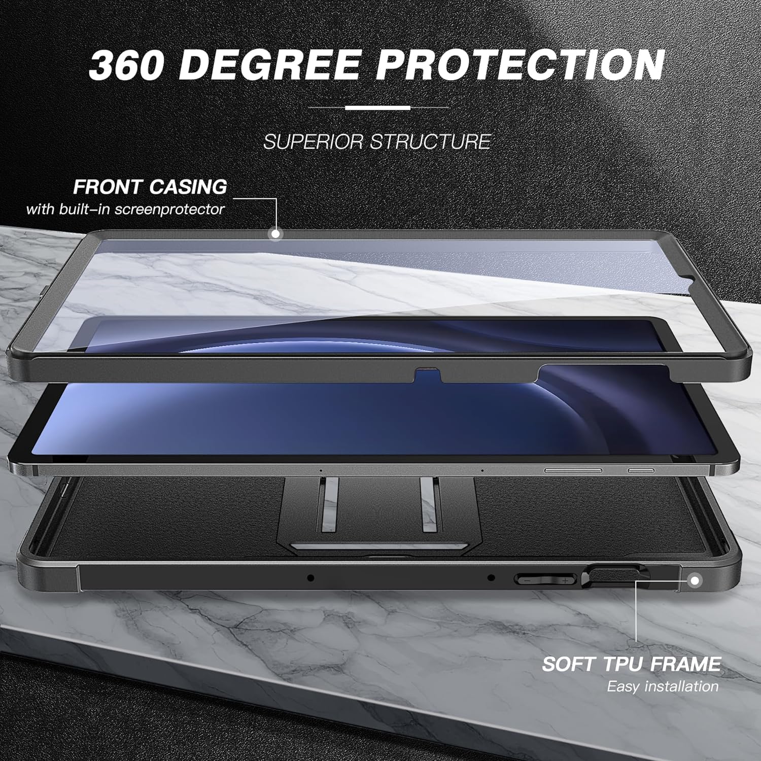 Samsung Galaxy Tab S10 Plus/S9 Plus 12.4 inch Dual Layer Shockproof Case-Black