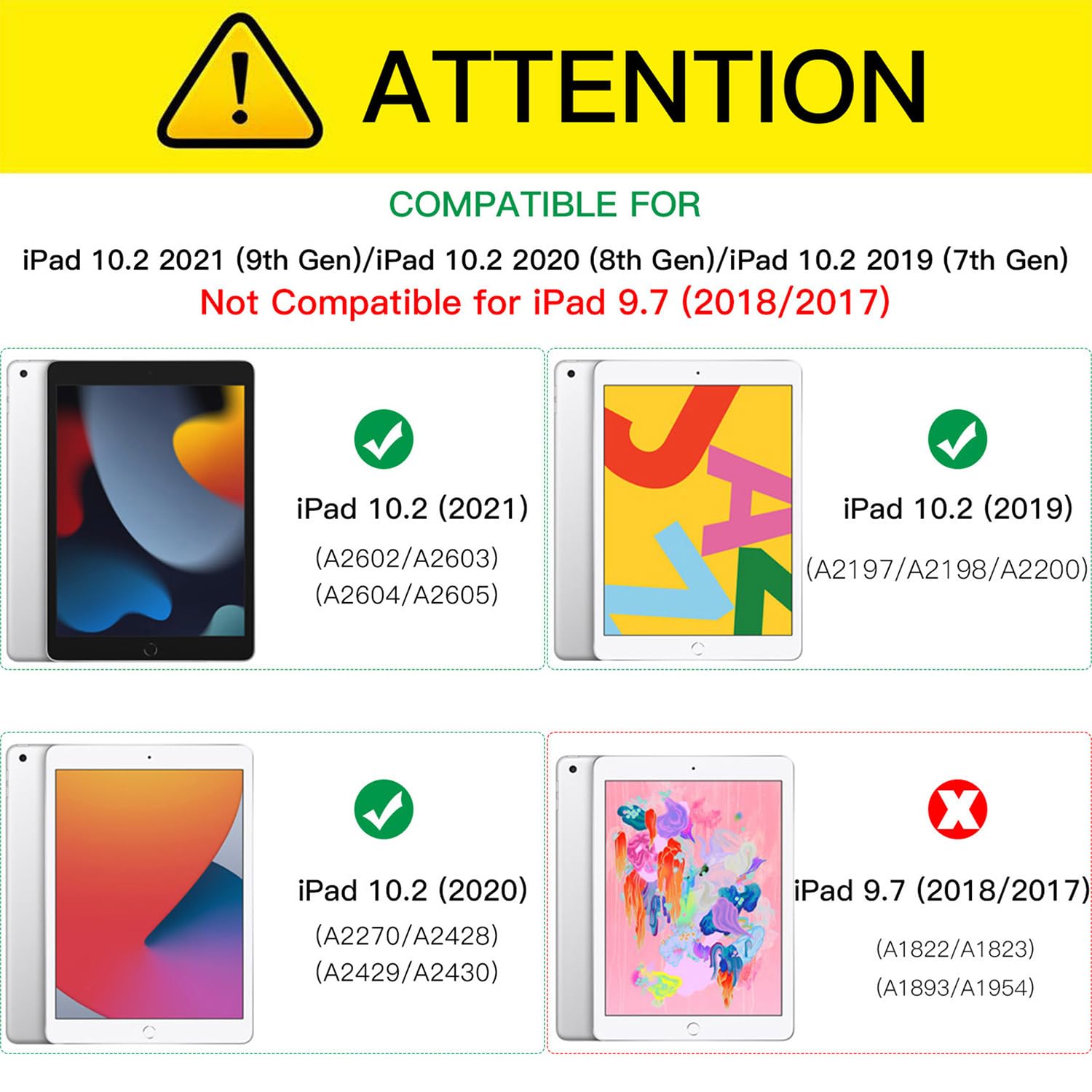 iPad 9th/ 8th/ 7th Generation 10.2 inch Shockproof Full Body Protective Case with 360° Rotating Hand Strap & Stand-Black