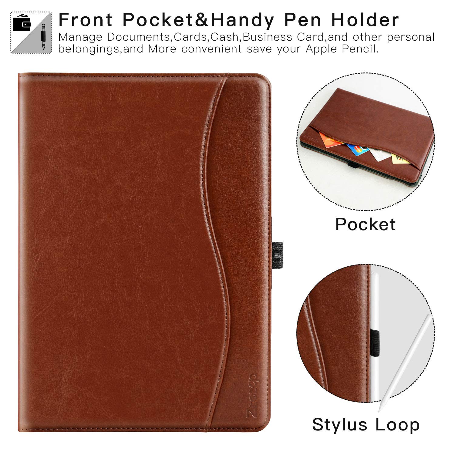 iPad Air 13 Inch (M2) 2024/iPad Pro 12.9 Inch 3rd Gen 2018 Leather Folio Cover Case-Brown,Black,Blue,Green
