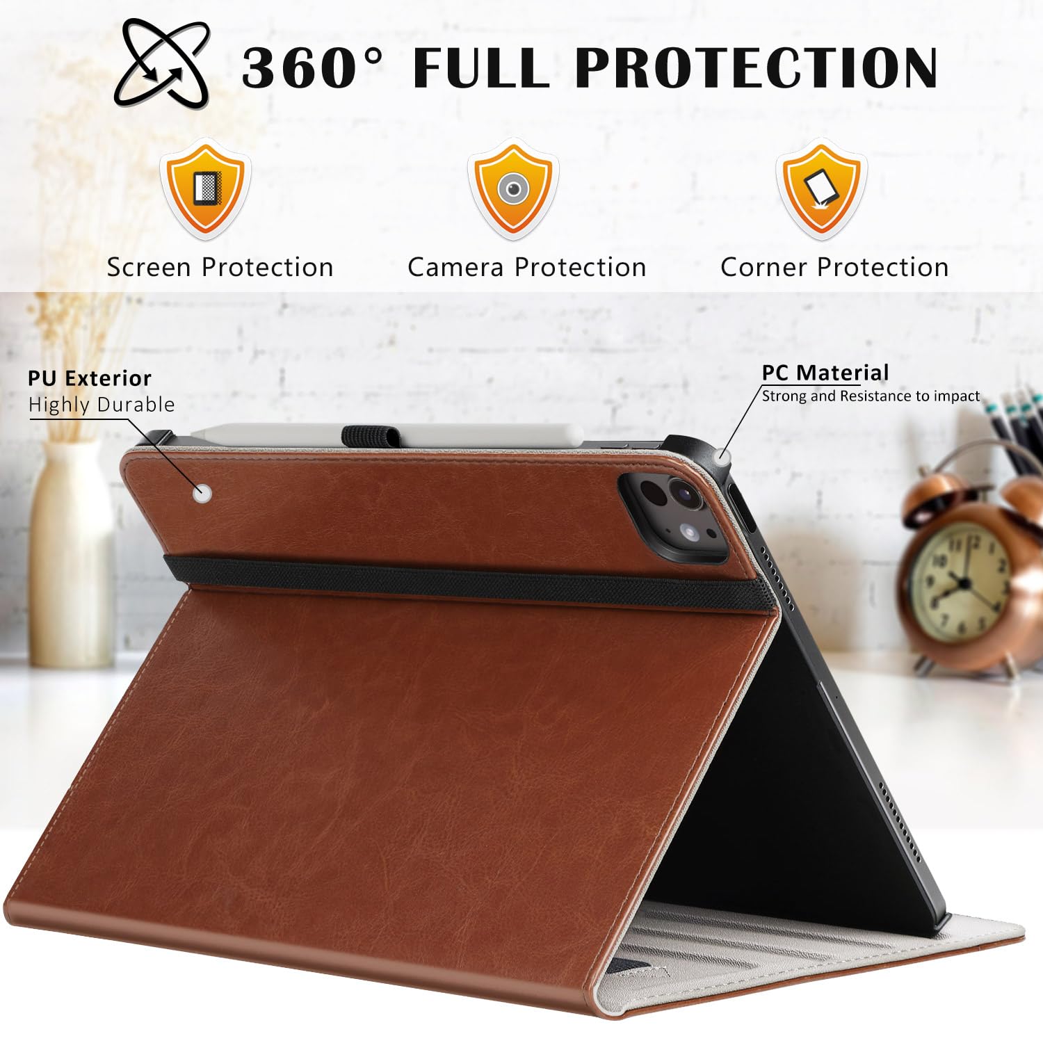 iPad Air 13 Inch (M2) 2024/iPad Pro 12.9 Inch 3rd Gen 2018 Leather Folio Cover Case-Brown,Black,Blue,Green