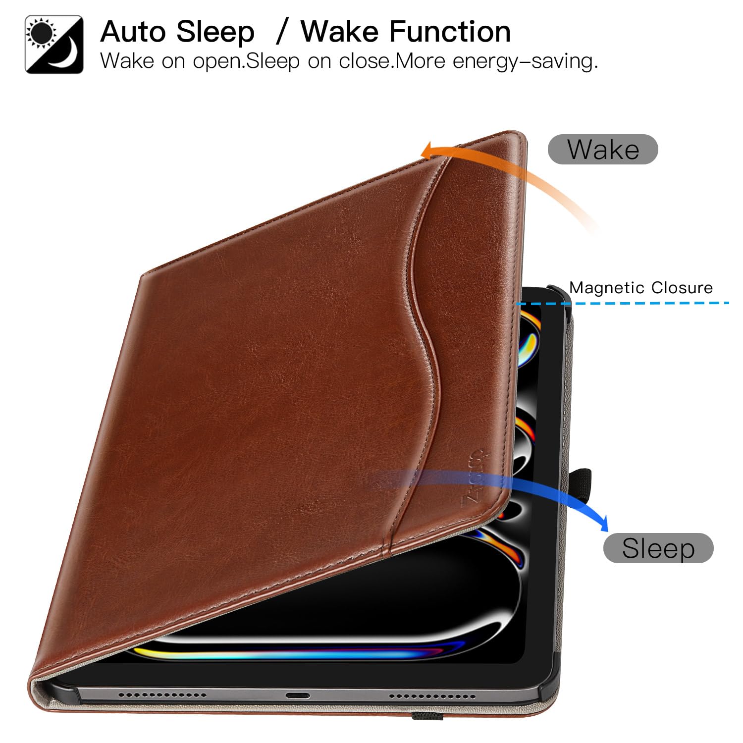 iPad Air 13 Inch (M2) 2024/iPad Pro 12.9 Inch 3rd Gen 2018 Leather Folio Cover Case-Brown,Black,Blue,Green