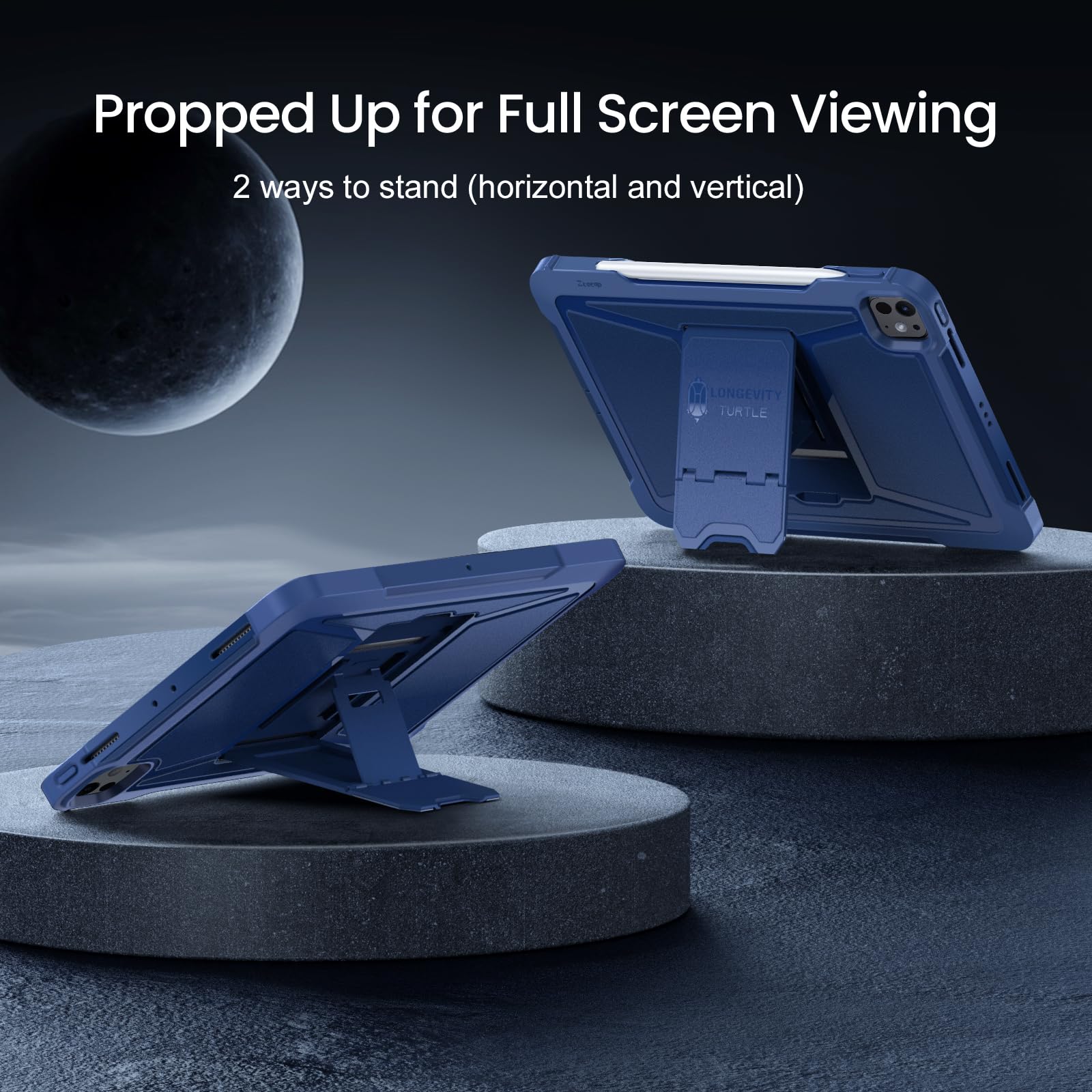 iPad Pro 13 Inch Case M4 2024 7th Gen/Pro 12.9 Inch 6th/5th/4th Generation 2022/2021/2020 Full Body Protective Case-NavyBlue