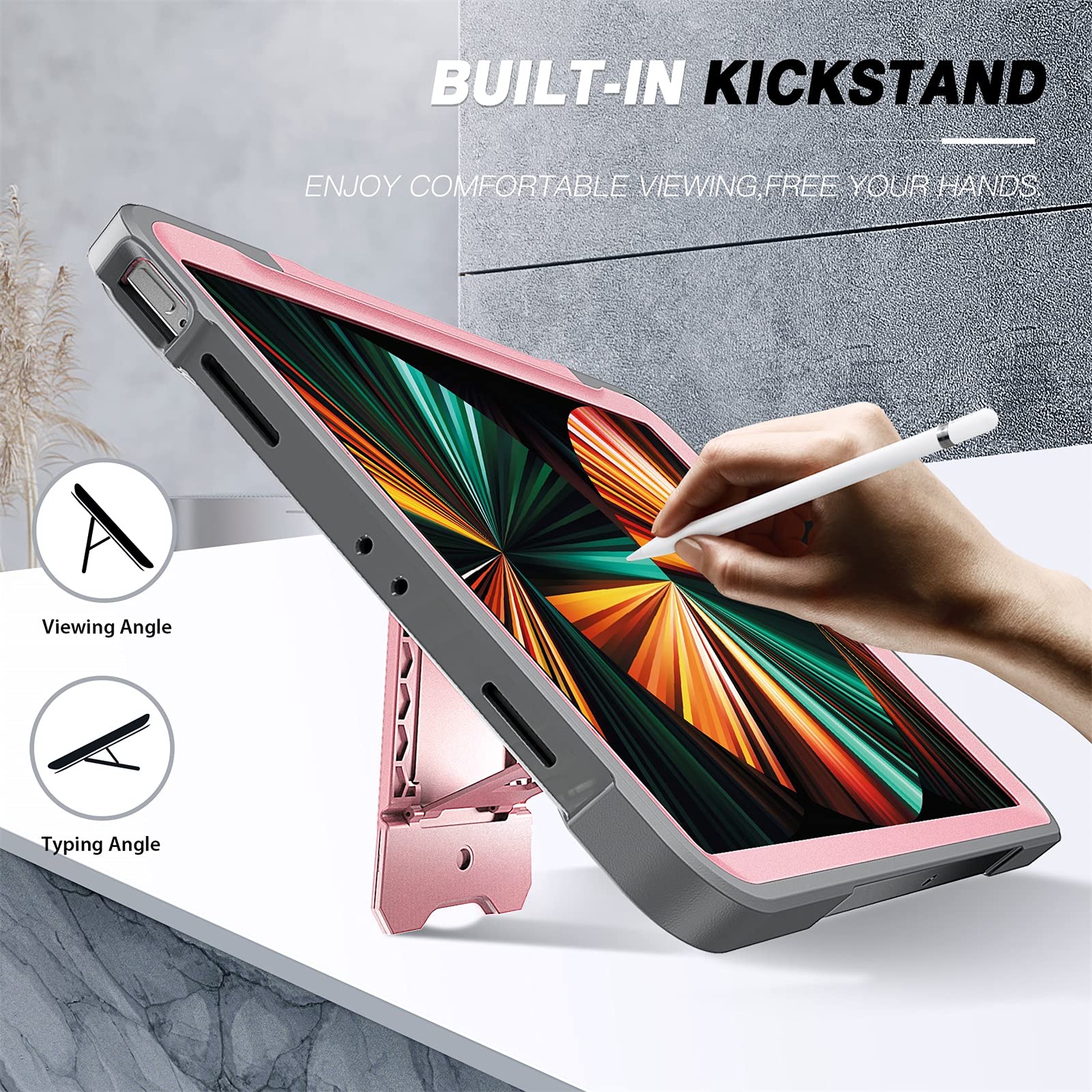 iPad Pro 13 Inc M4 2024 7th Gen/Pro 12.9 Inch 6th/5th/4th Generation 2022/2021/2020 Full Body Protective Case-Pink