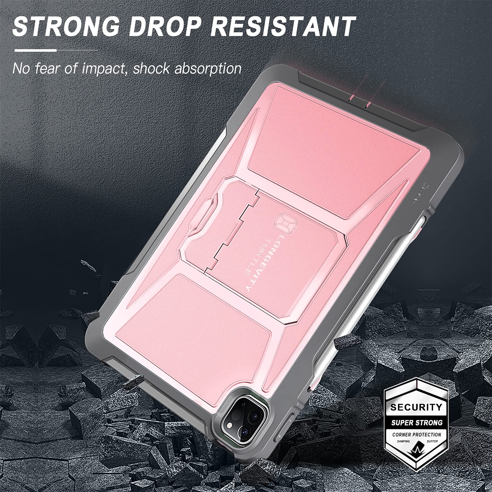 iPad Pro 13 Inc M4 2024 7th Gen/Pro 12.9 Inch 6th/5th/4th Generation 2022/2021/2020 Full Body Protective Case-Pink