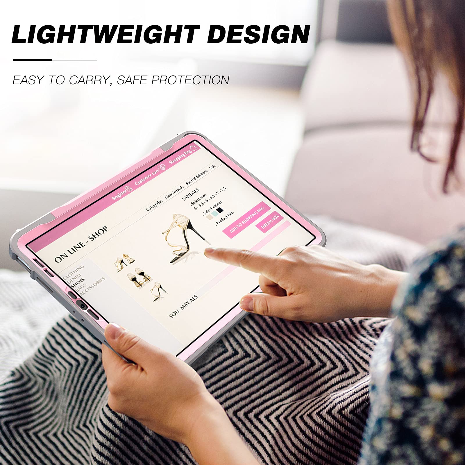 iPad Pro 13 Inc M4 2024 7th Gen/Pro 12.9 Inch 6th/5th/4th Generation 2022/2021/2020 Full Body Protective Case-Pink
