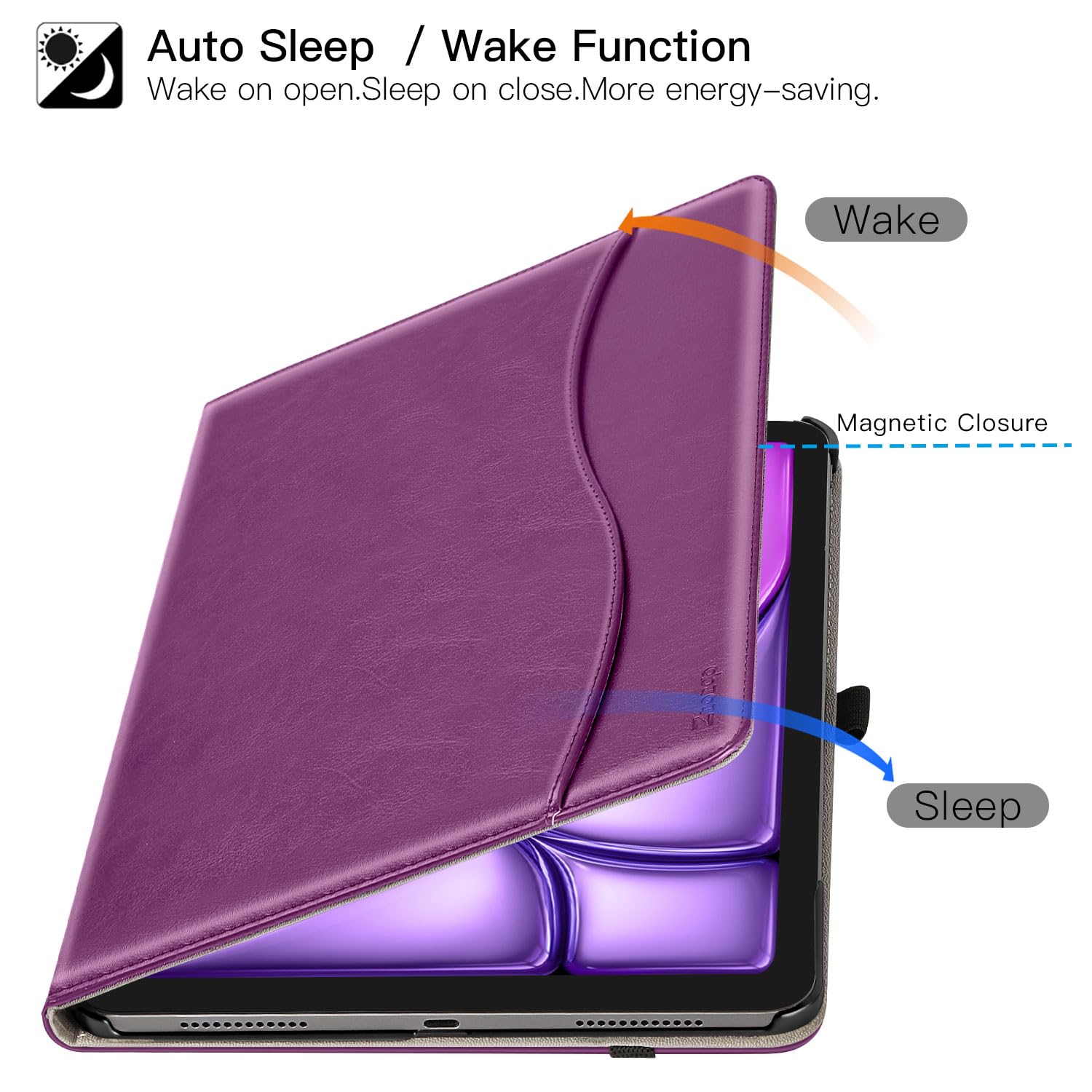 iPad Air 13-Inch (M2) 2024/iPad Pro 12.9 Inch 3rd Generation 2018, Leather Folio Case-Purple
