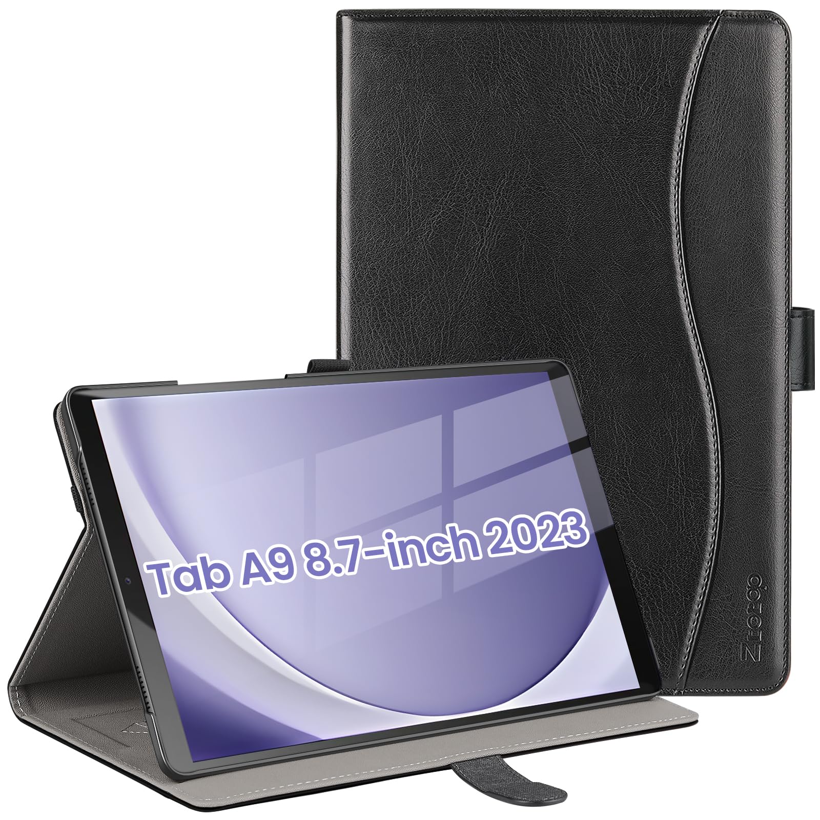 Samsung Galaxy Tab A9 8.7 Inch Premium PU Leather Business Stand Folio Cover with Multi-Viewing Angles Case-Black