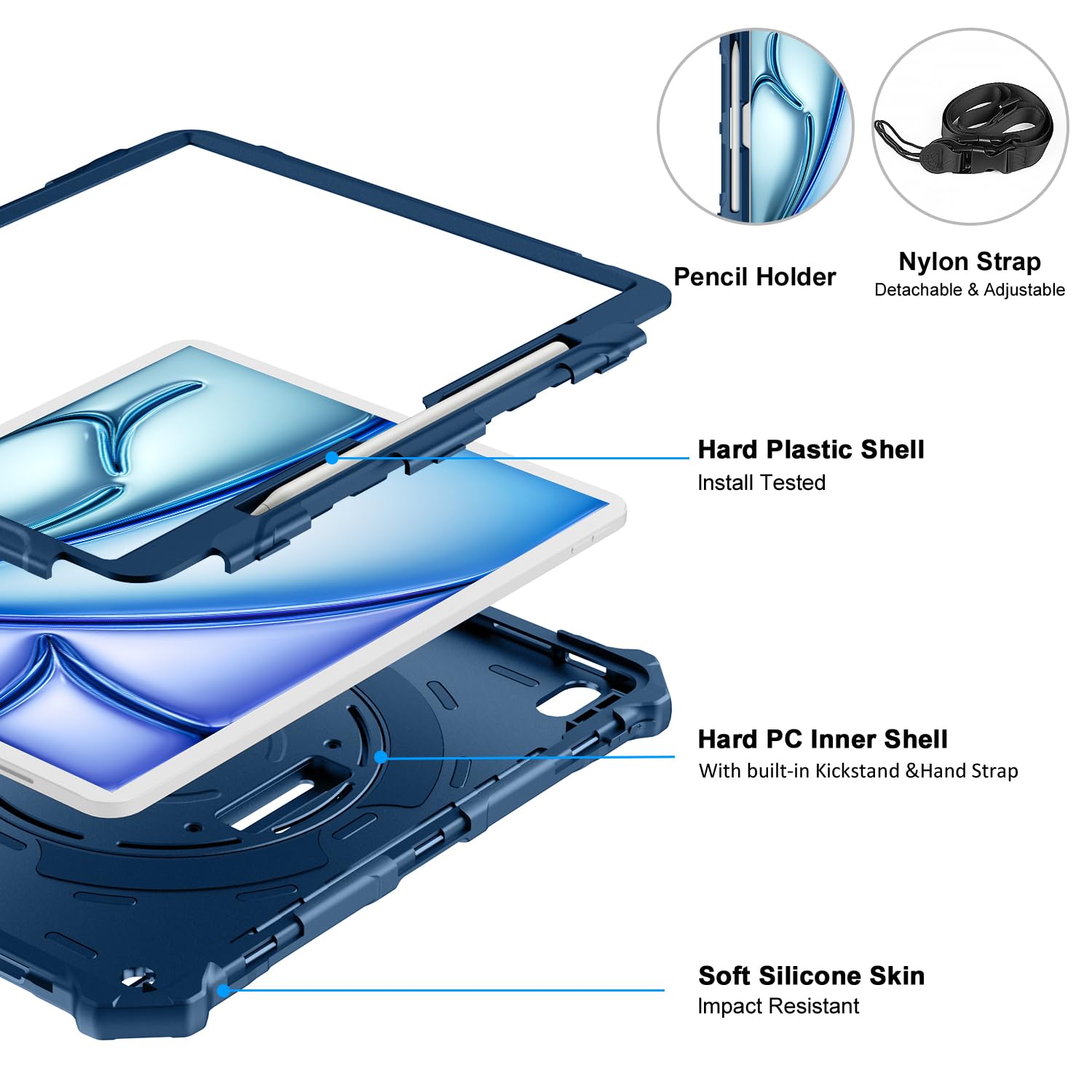 iPad Air 13 inch (M2) 2024 Shockproof Full Body Drop Protective Case-Blue