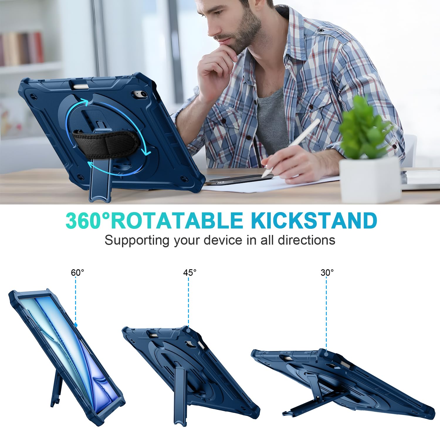iPad Air 13 inch (M2) 2024 Shockproof Full Body Drop Protective Case-Blue