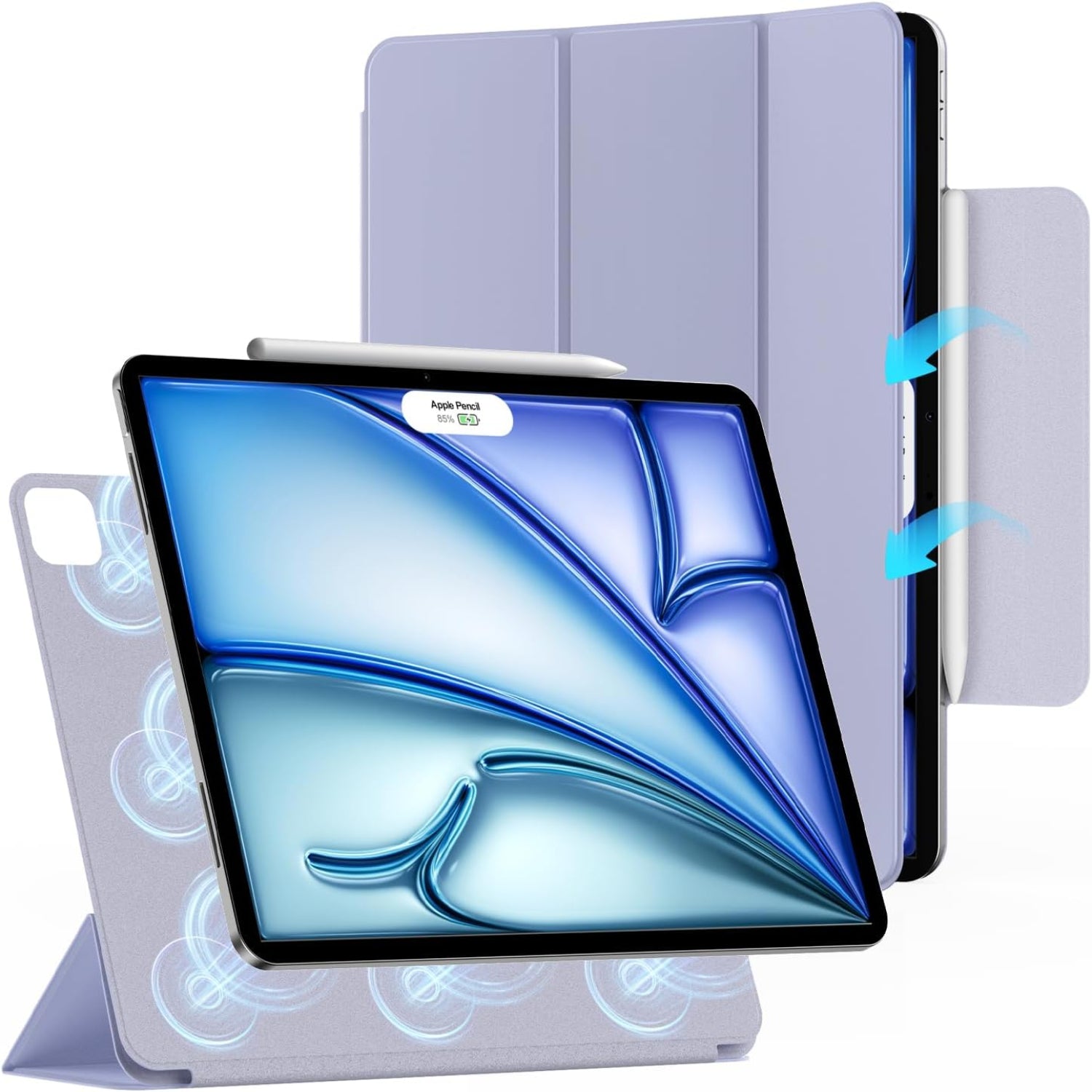 iPad Air 13 Inch M2 2024 & iPad Pro 12.9 2022/2021/2020 with Folding Stand and Auto Sleep/Wake Function Case-Purple