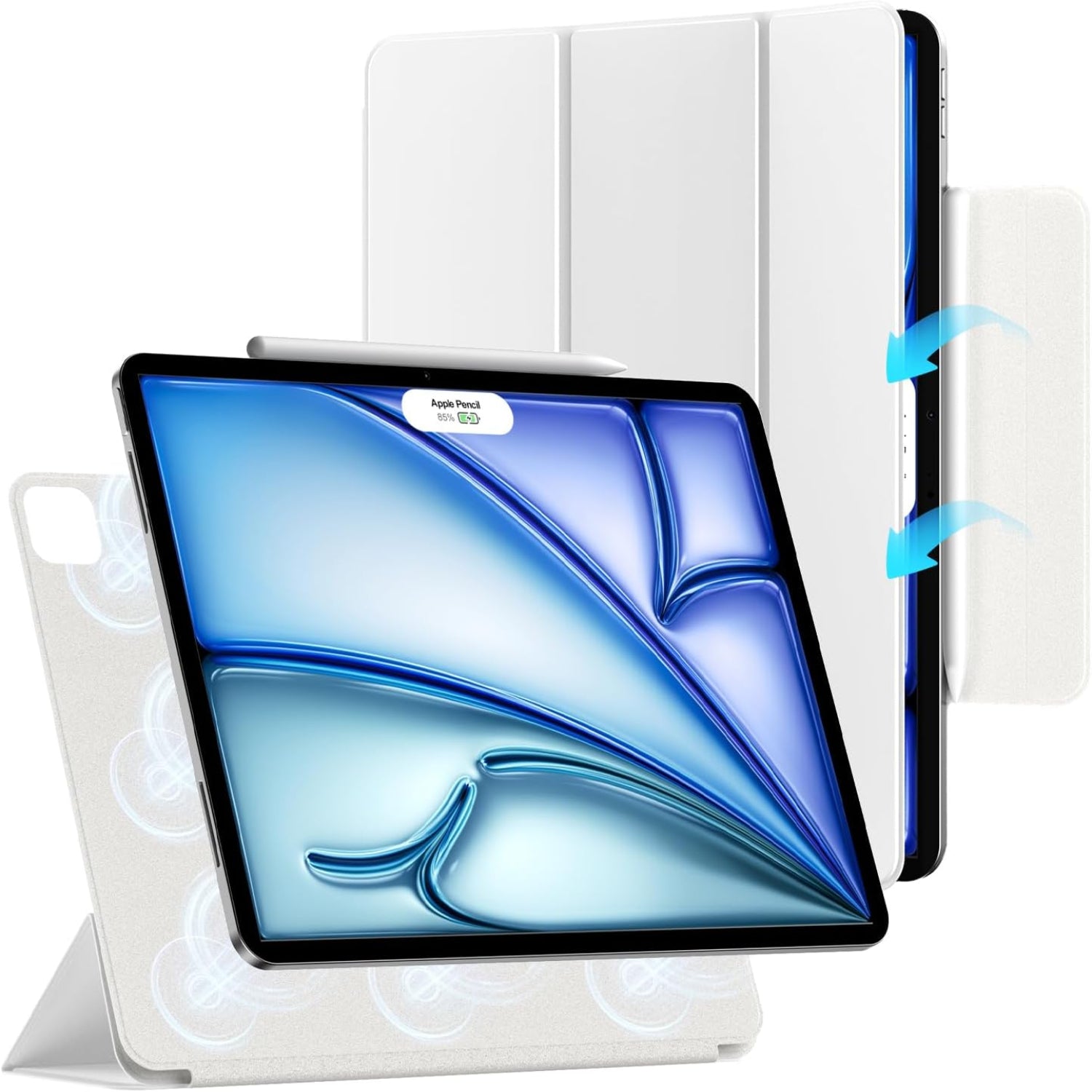 iPad Air 13 Inch M2 2024 & iPad Pro 12.9 2022/2021/2020 with Folding Stand and Auto Sleep/Wake Function Case-White