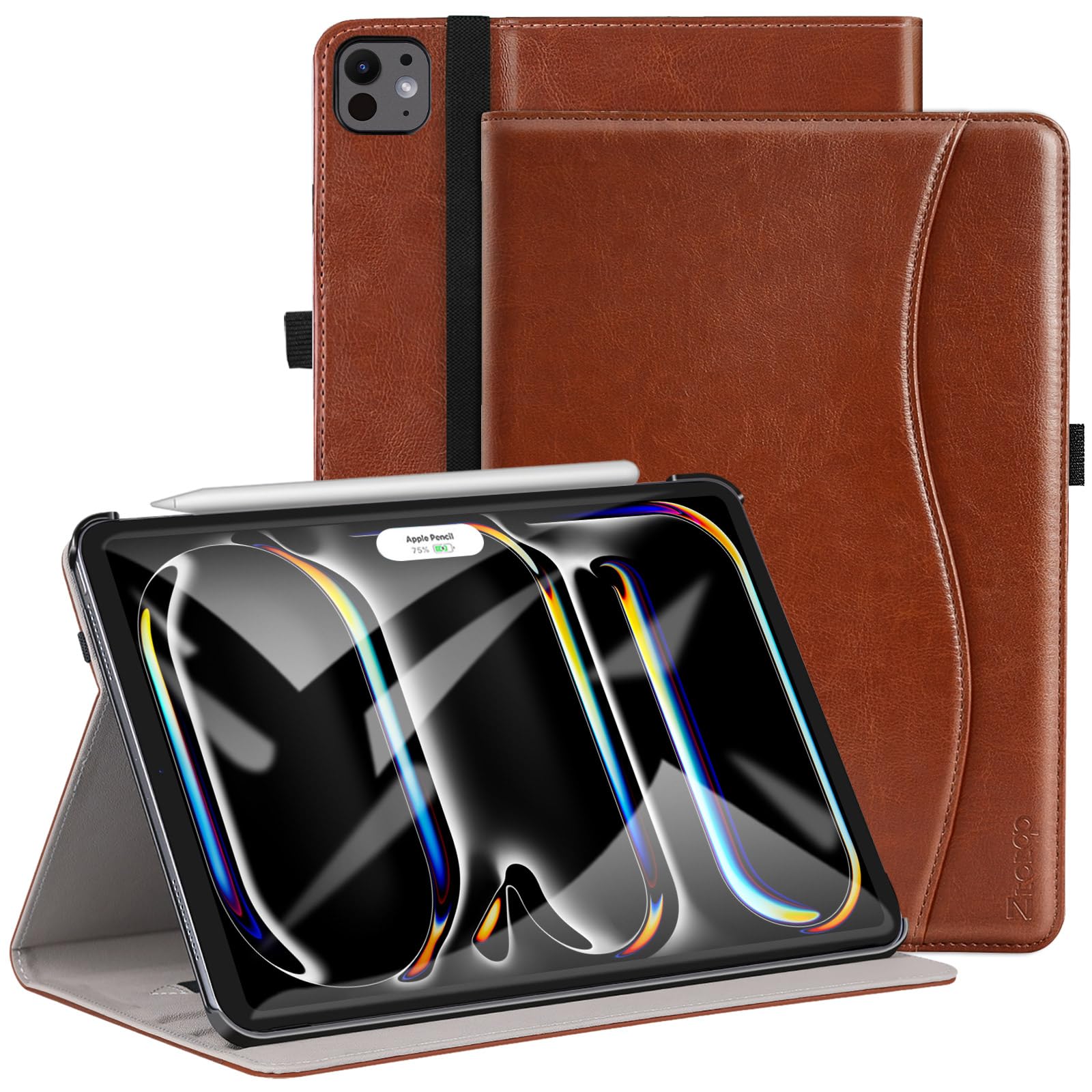 iPad Air 13 Inch (M2) 2024/iPad Pro 12.9 Inch 3rd Gen 2018 Leather Folio Cover Case-Brown,Black,Blue,Green