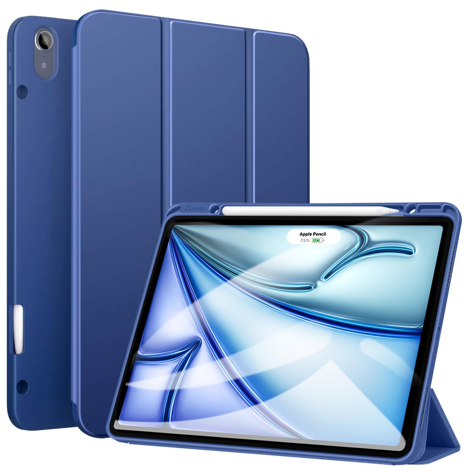 iPad Air 13 Inch (M2) /iPad Pro 12.9 3rd Generation 2018 Slim Soft TPU Back Trifold Smart Case-Blue