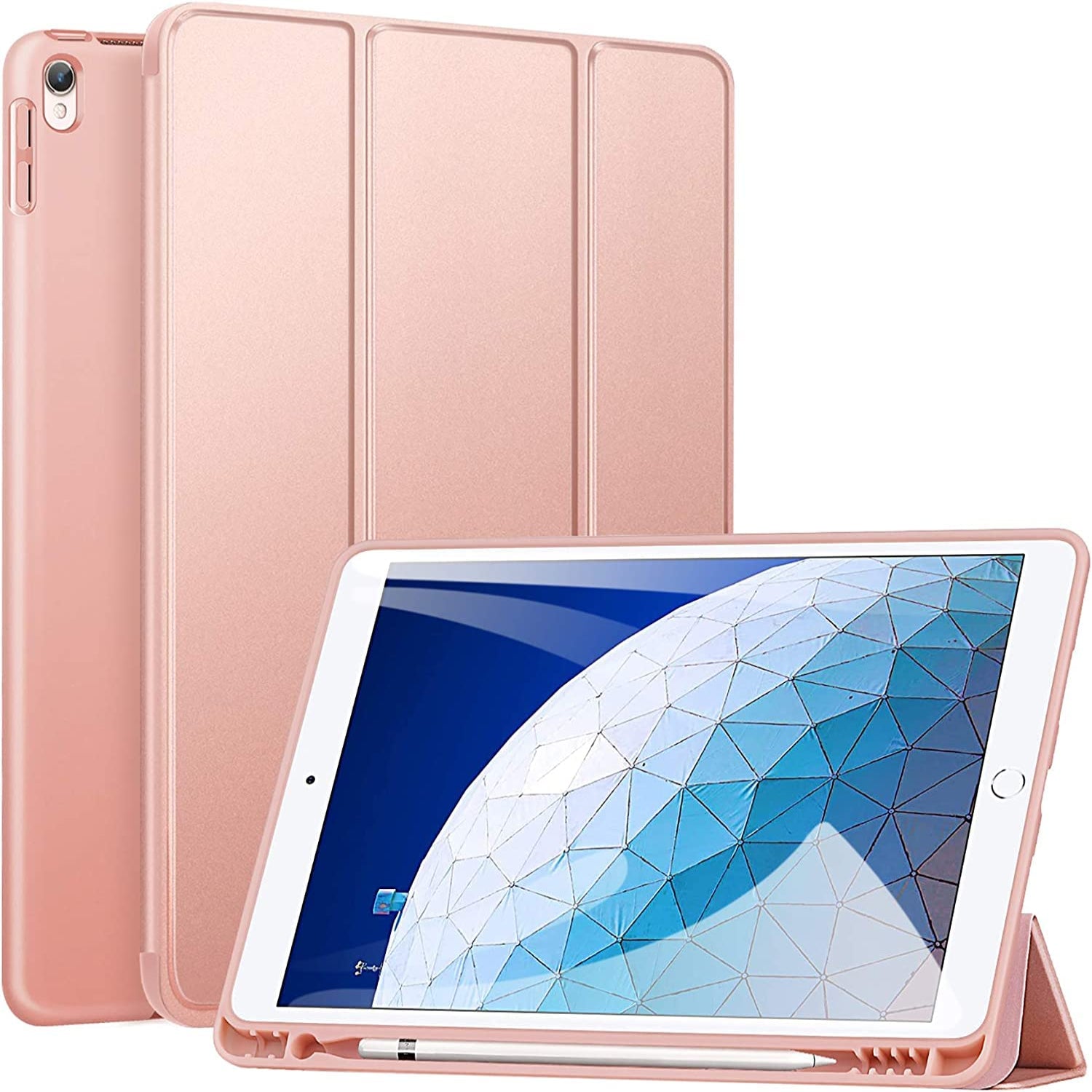 iPad Air 3 (3rd Generation) iPad Pro 10.5 Inch 2017 TPU Back and Trifold Stand Cover Case-Rose Gold