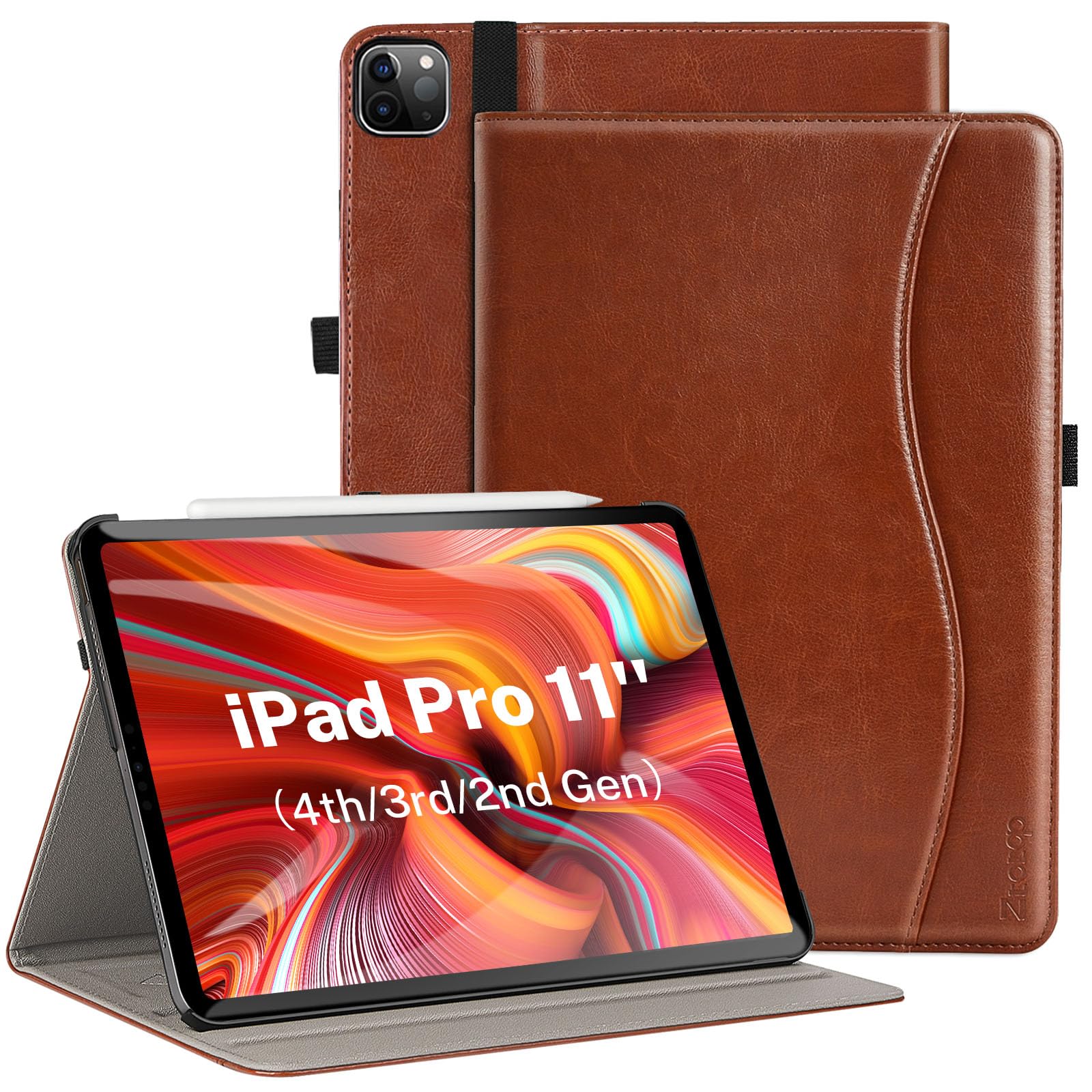 iPad Pro 11 Inch 4th/3rd/2nd Generation 2022/2021/2020, PU Leather Smart Folio Case with Auto Wake/Sleep-Brown