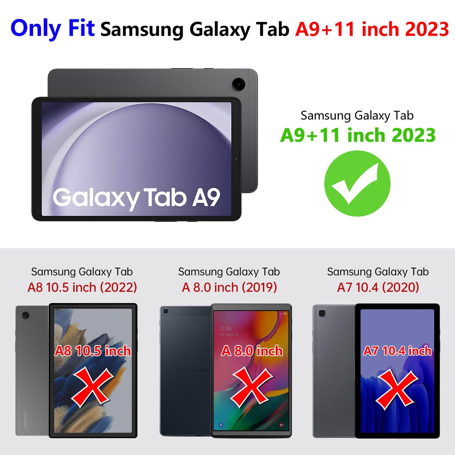 Samsung Galaxy Tab A9+ / A9 Plus 11 Inch PU Leather Cover with Elastic Ring for Storing S Pen, Card Slot, Multi-Angles & Auto Wake/Sleep Case-Denim Black
