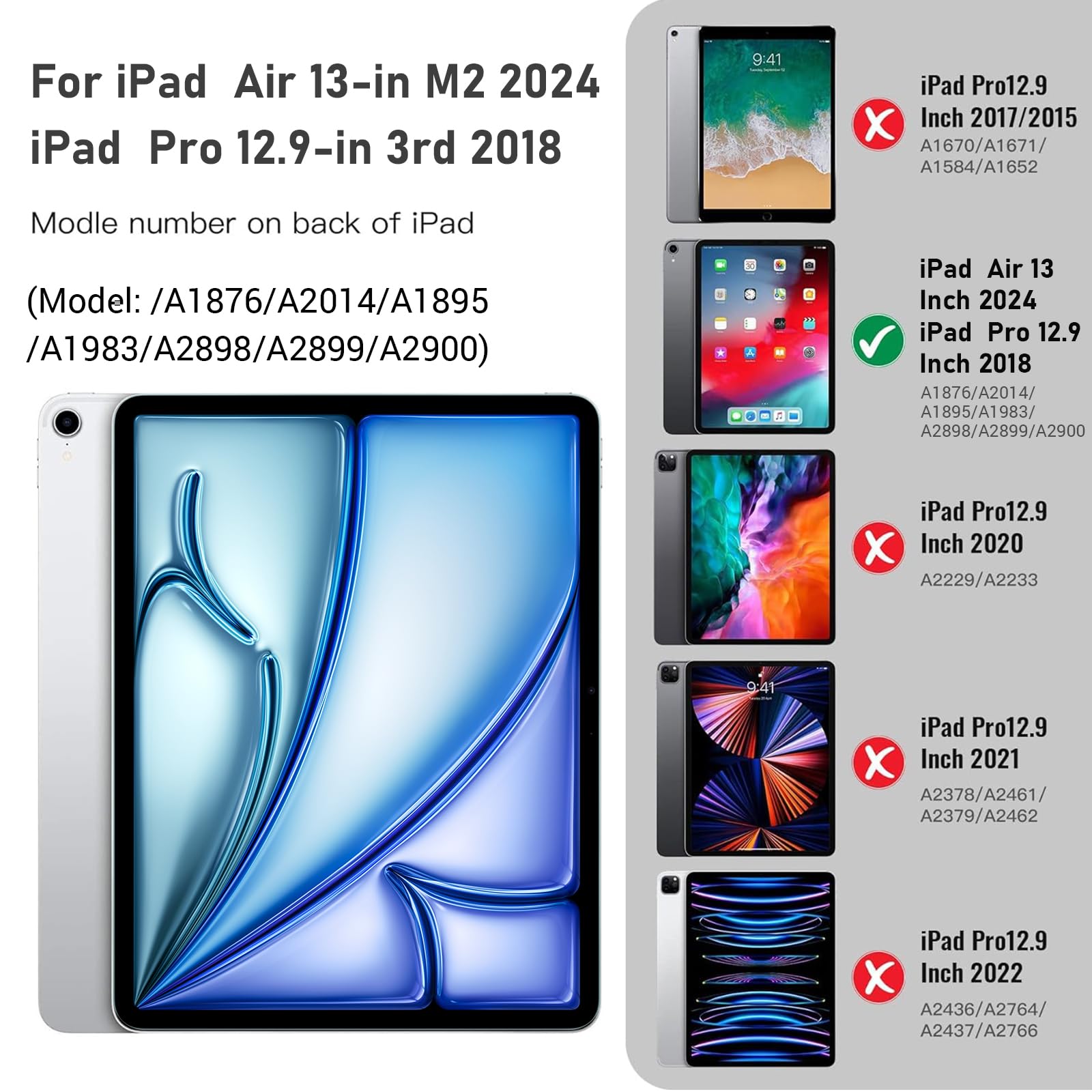 iPad Air 13 Inch (M2) /iPad Pro 12.9 3rd Generation 2018 Slim Soft TPU Back Trifold Smart Case-Blue
