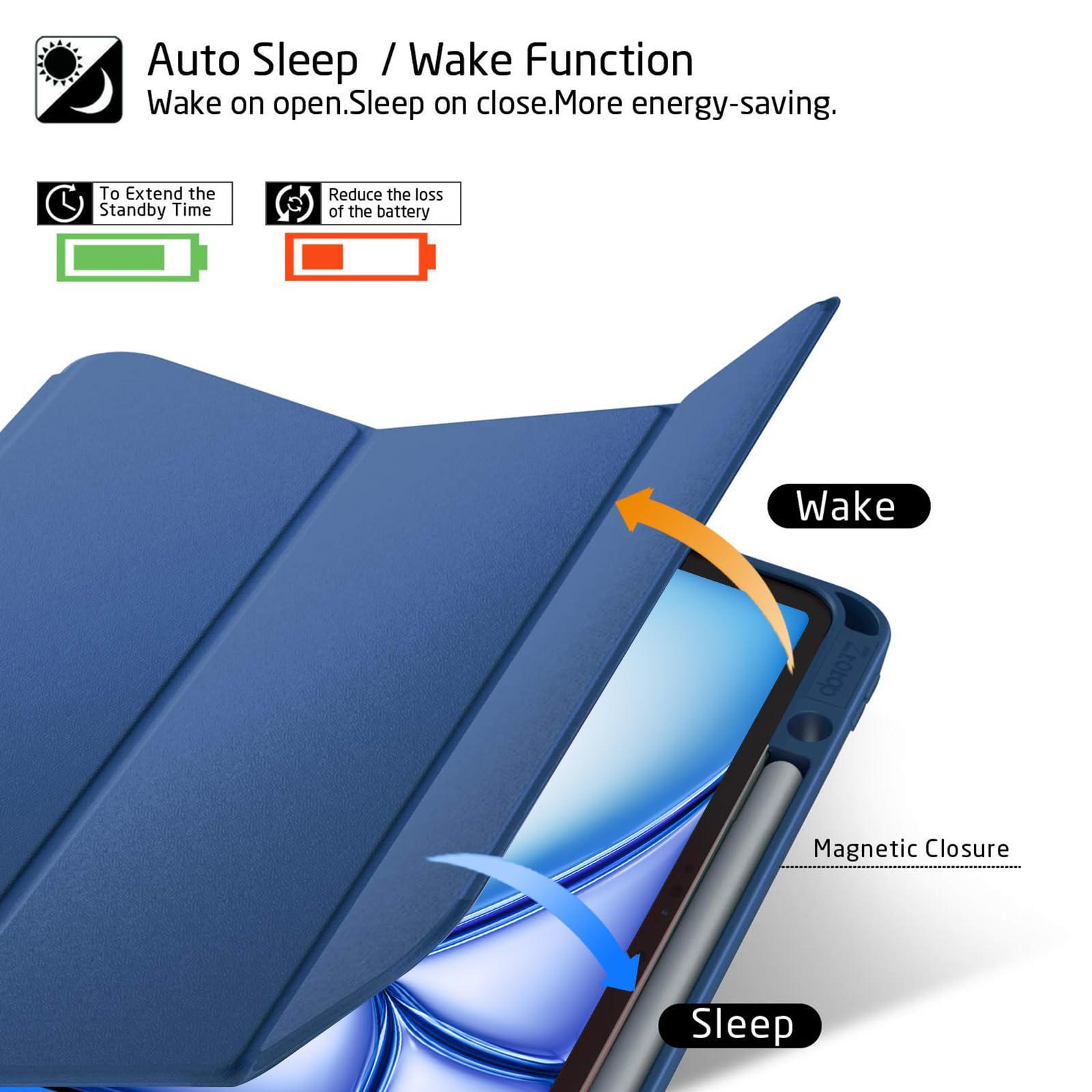 iPad Air 13 Inch (M2) /iPad Pro 12.9 3rd Generation 2018 Slim Soft TPU Back Trifold Smart Case-Blue